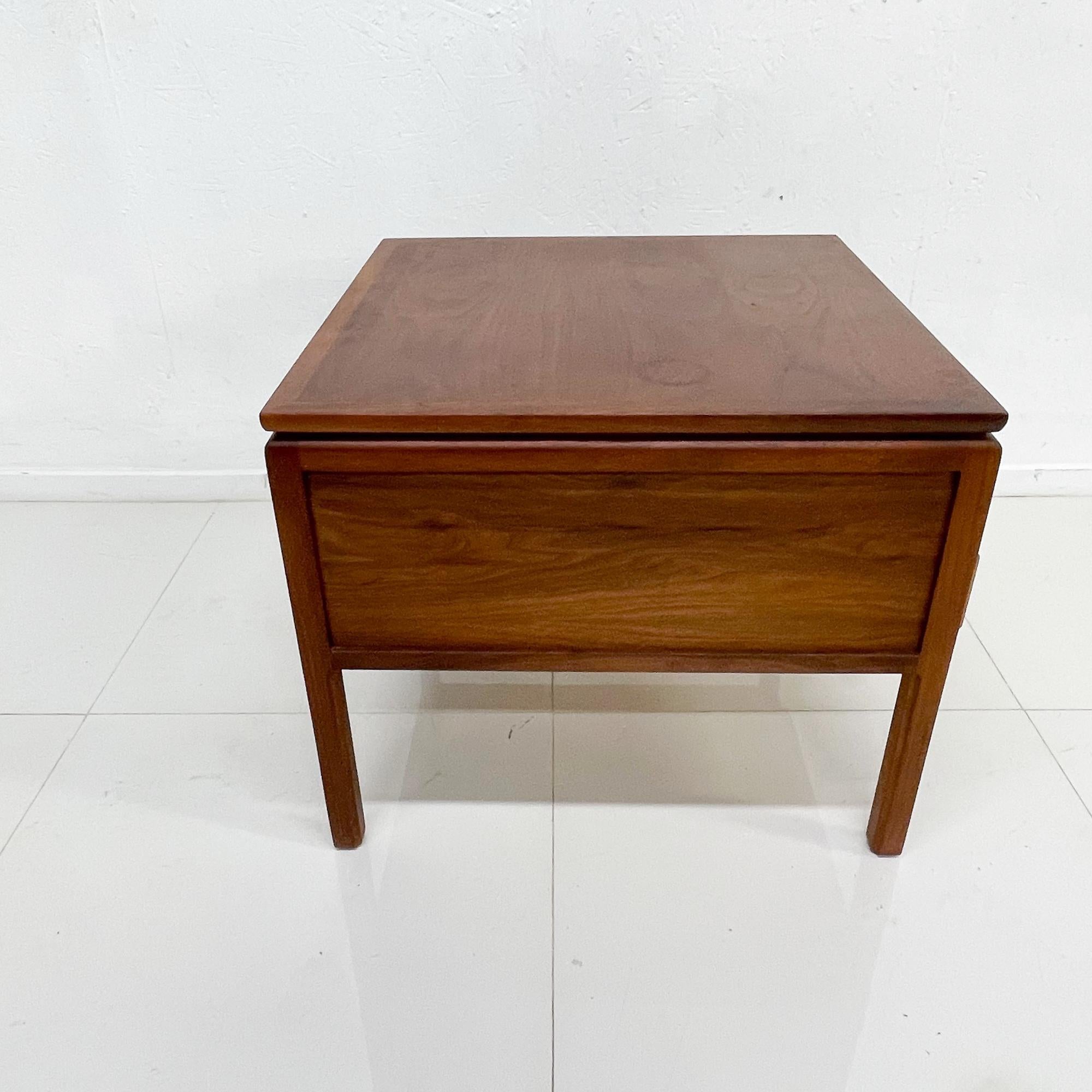 Modern Side Table Pair Floating Walnut Wood + Drawers Signed International 1970s 7