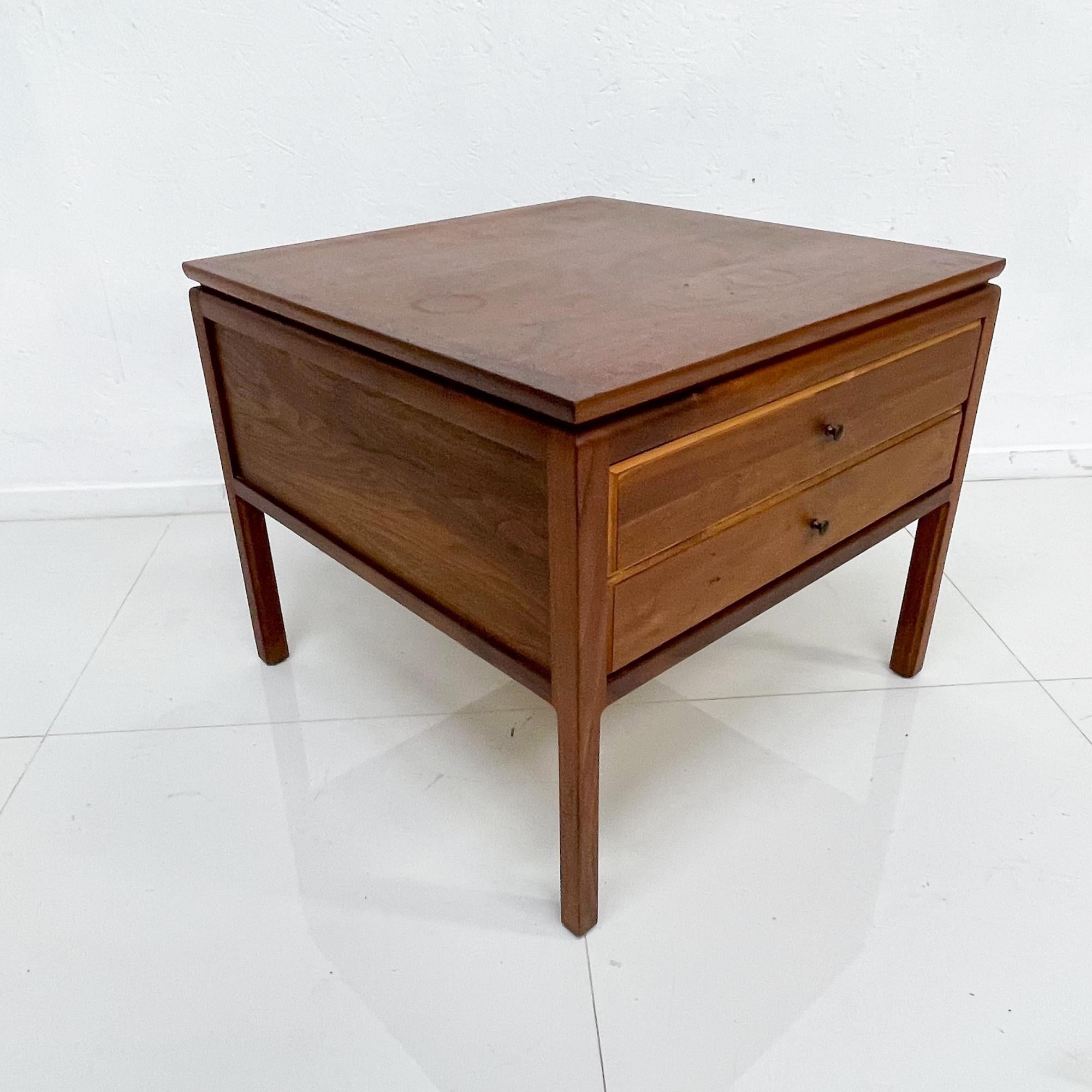 Modern Side Table Pair Floating Walnut Wood + Drawers Signed International 1970s 8
