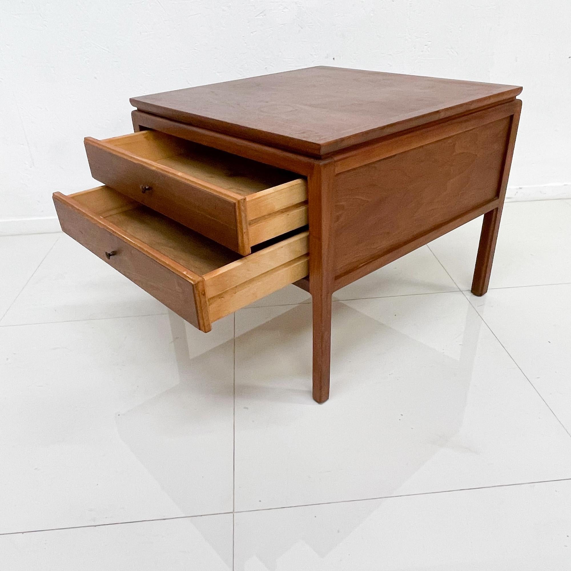 Modern Side Table Pair Floating Walnut Wood + Drawers Signed International 1970s 3