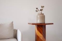 Striped Artisan Made Wooden Column Table Side Table Pedestal with Burl wood Top