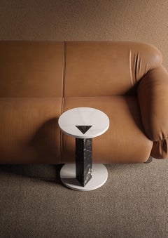 Modern Side Table S in White and Black marble, Designer Lorenzo Zaccarin