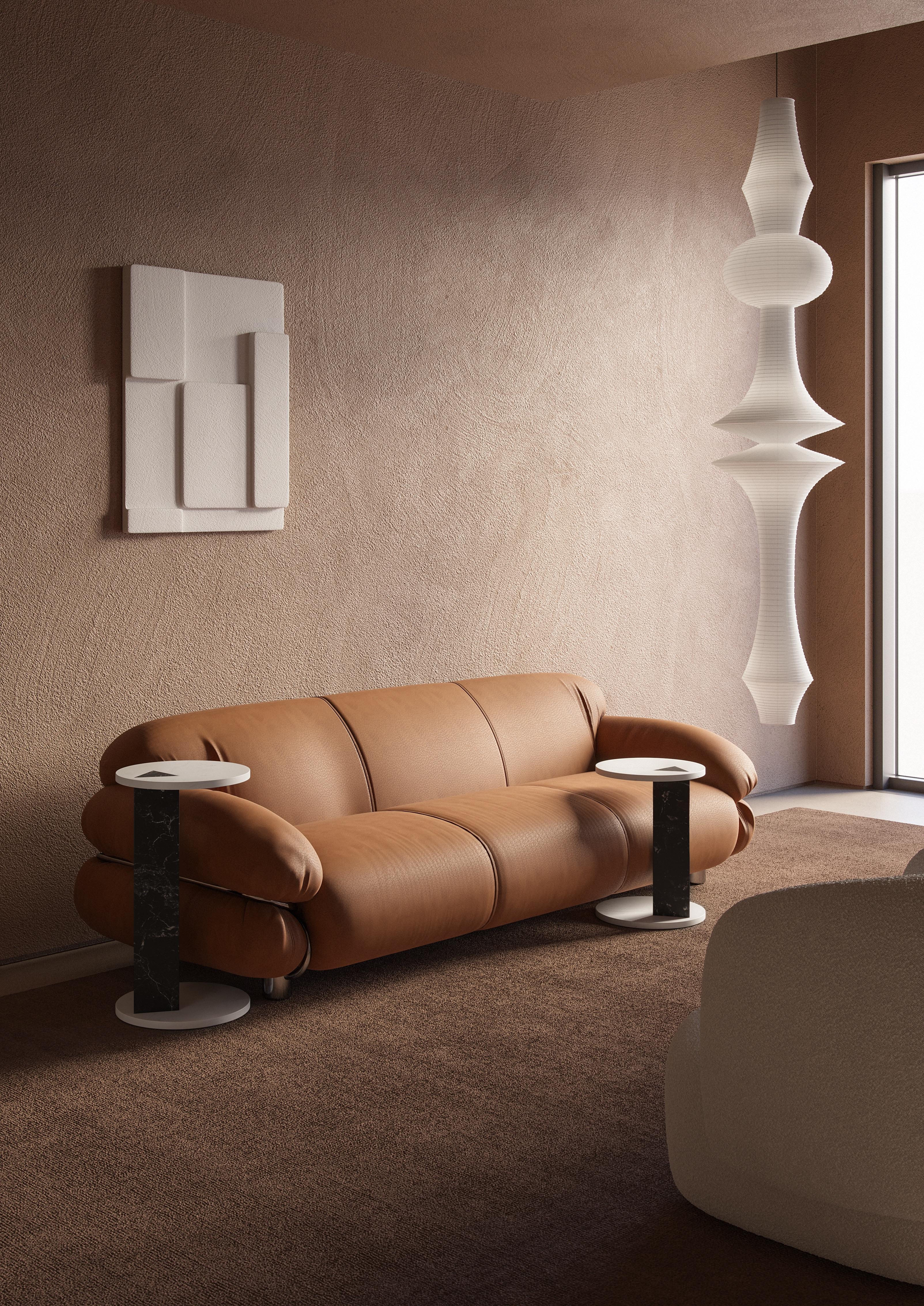 Moderno Tavolino moderno S.S. White in marmo bianco e nero, Designer Lorenzo Zaccarin in vendita