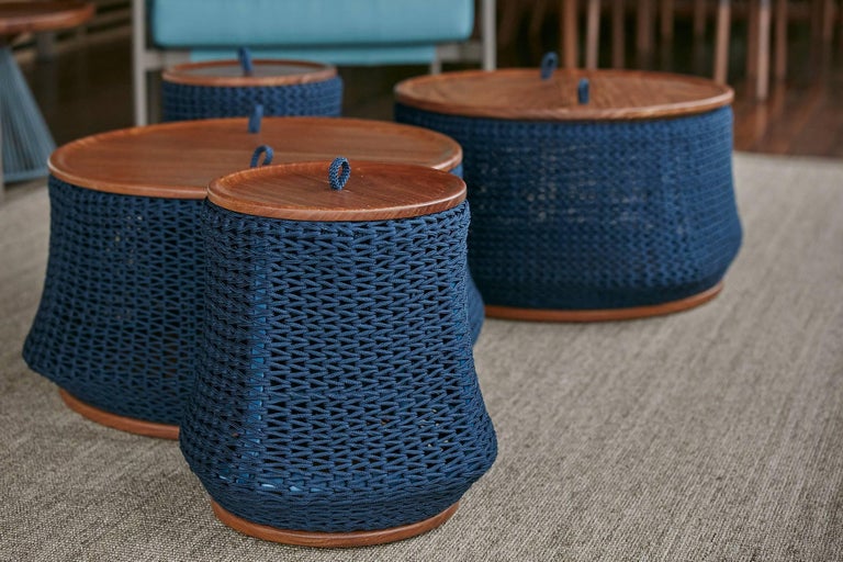 Modern Side Table, Stool and Container in solid wood and Rope In New Condition For Sale In Sao Paolo, SP