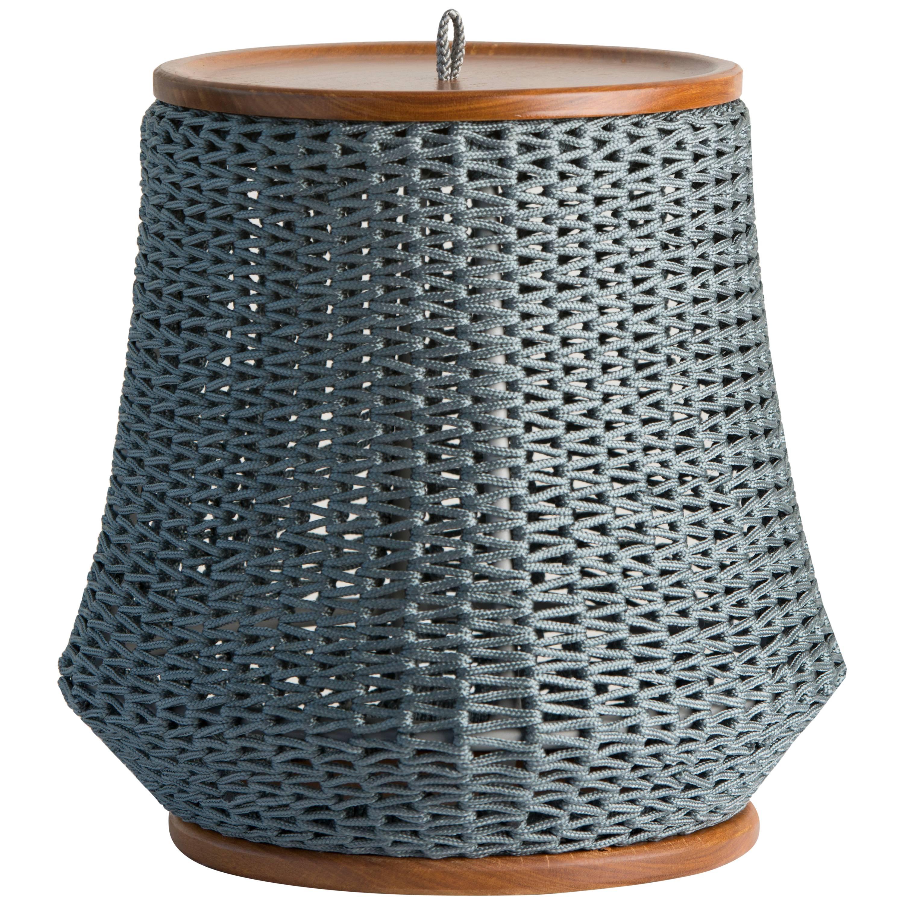 Modern Side Table, Stool and Container in solid wood and Rope For Sale