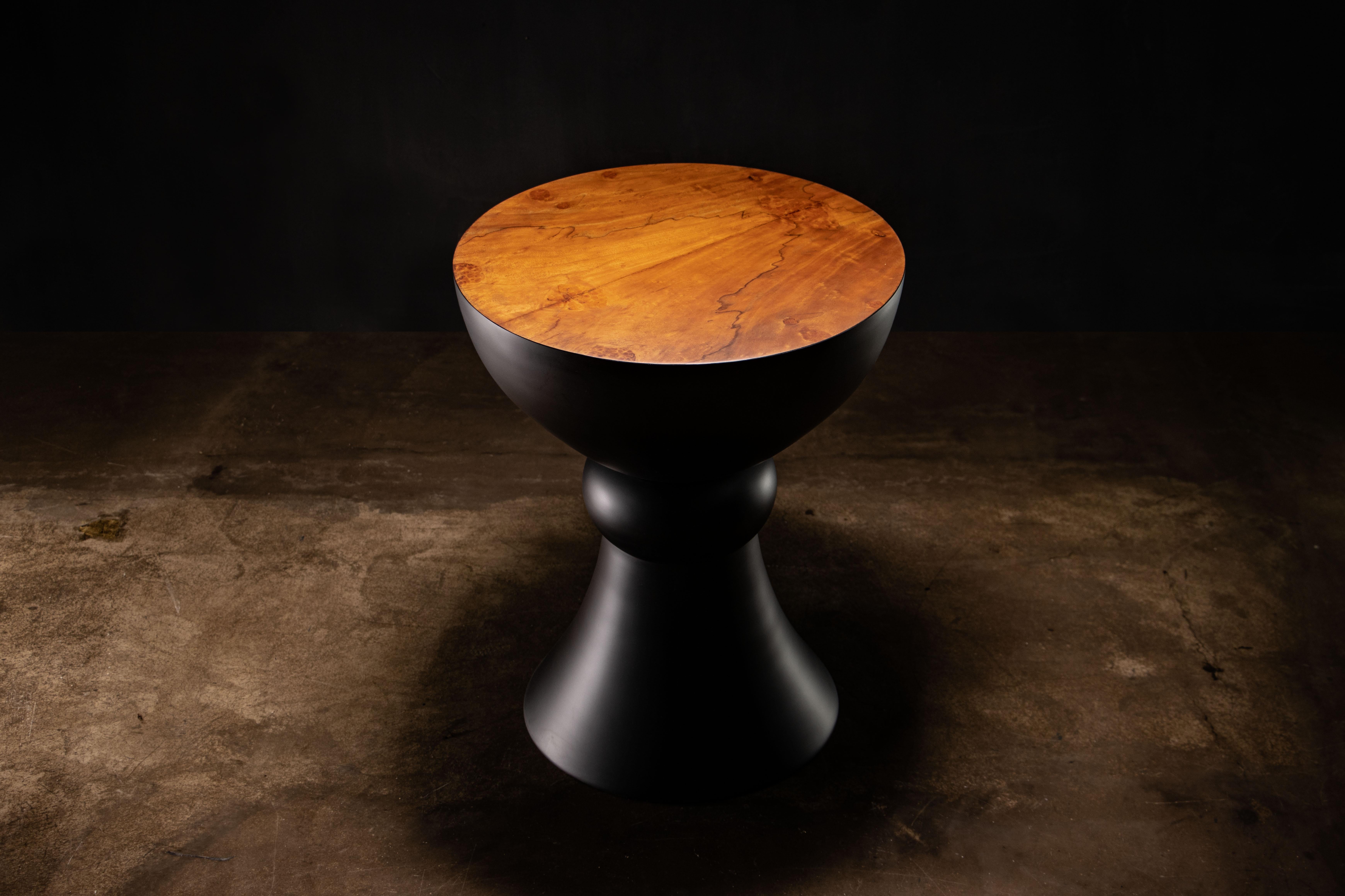 Modern Side Table / Stool in Ebonized Wood & Walnut Burl by Costantini, Caliz In New Condition For Sale In New York, NY