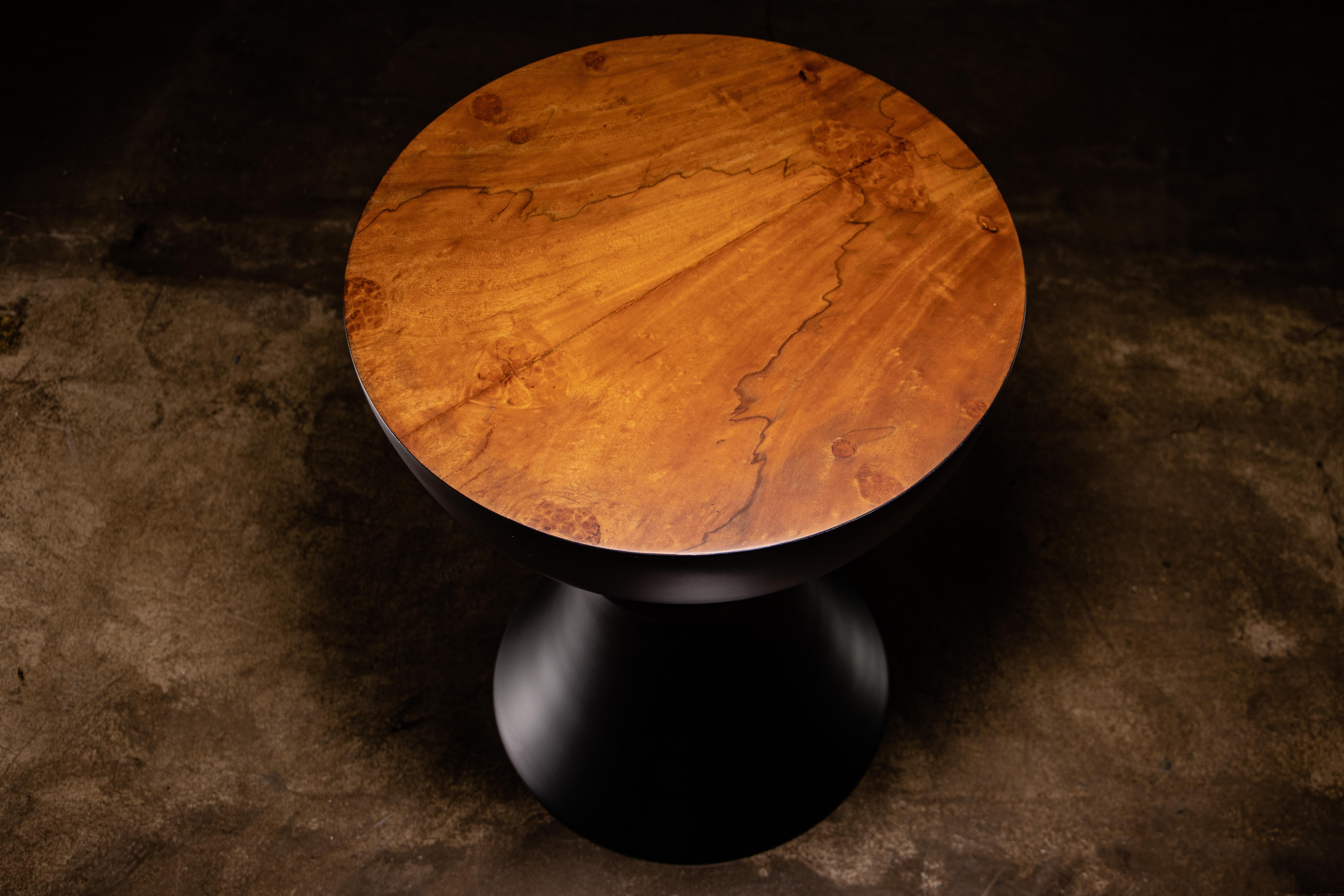 Contemporary Modern Side Table / Stool in Ebonized Wood & Walnut Burl by Costantini, Caliz For Sale