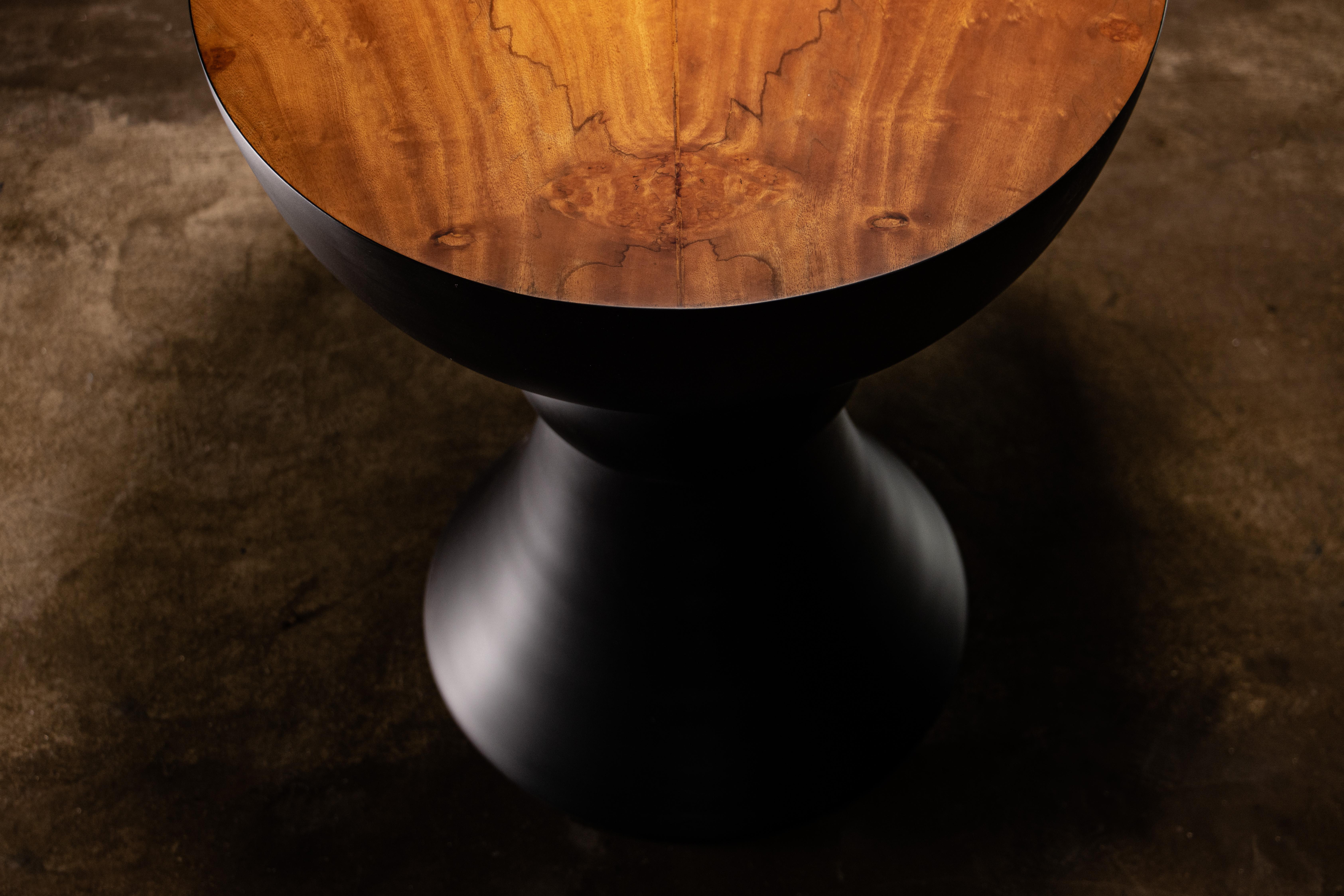 Modern Side Table / Stool in Ebonized Wood & Walnut Burl by Costantini, Caliz For Sale 2
