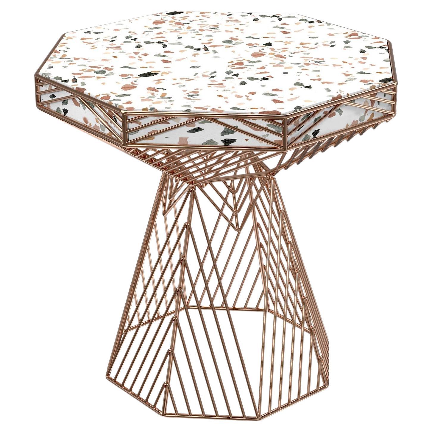 Modern Side Table, Terrazzo Wire Table in Copper, Switch Table For Sale