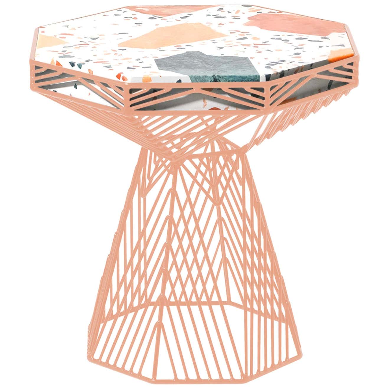Modern Side Table, Terrazzo Wire Table in Peachy Pink, Switch Table For ...