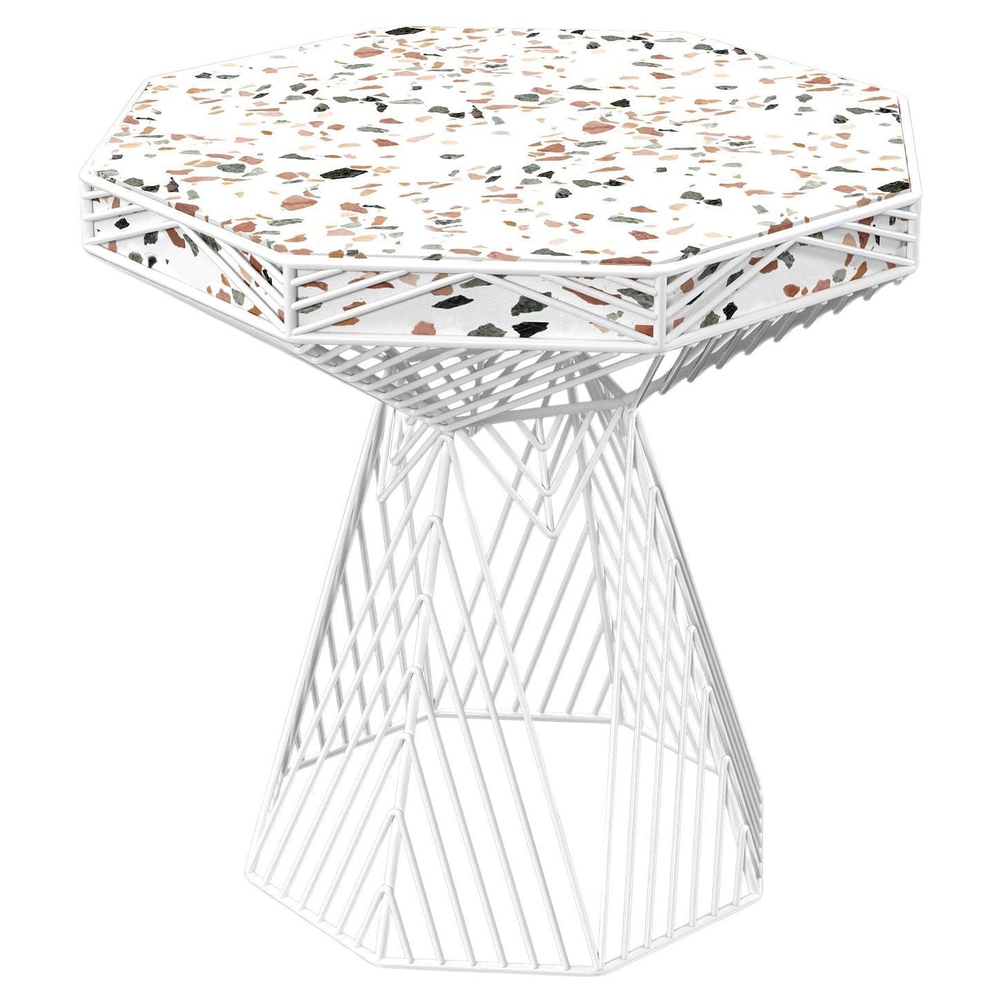 Modern Side Table, Terrazzo Wire Table in White, Switch Table For Sale