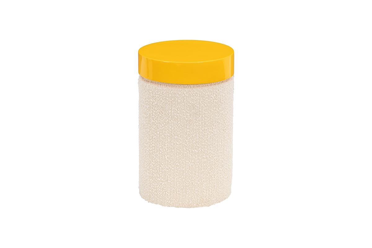 Polished Modern Side Table With Boucle Base - Yellow For Sale