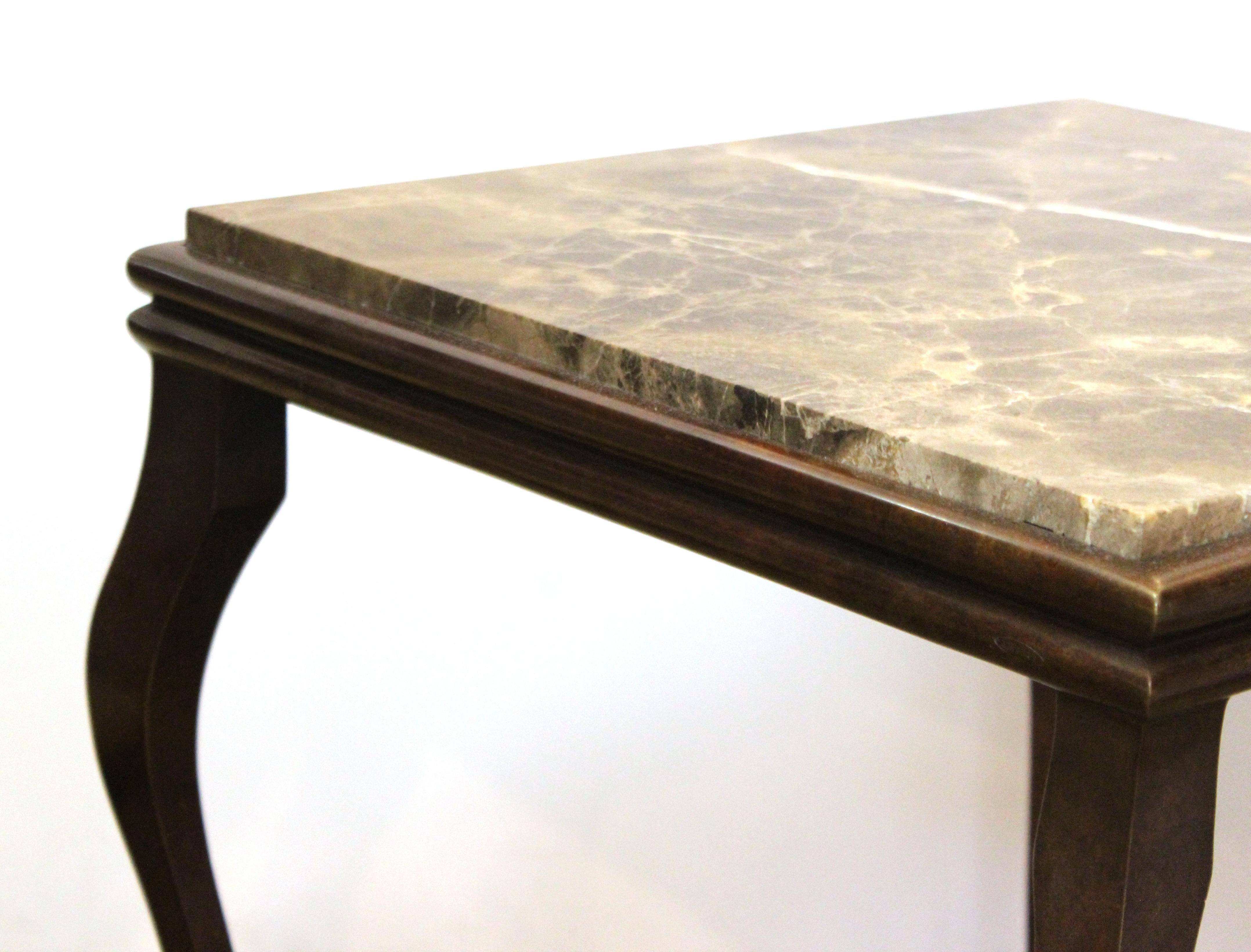 Bronze Modern Side Table with Cabriole Legs & Marble Top