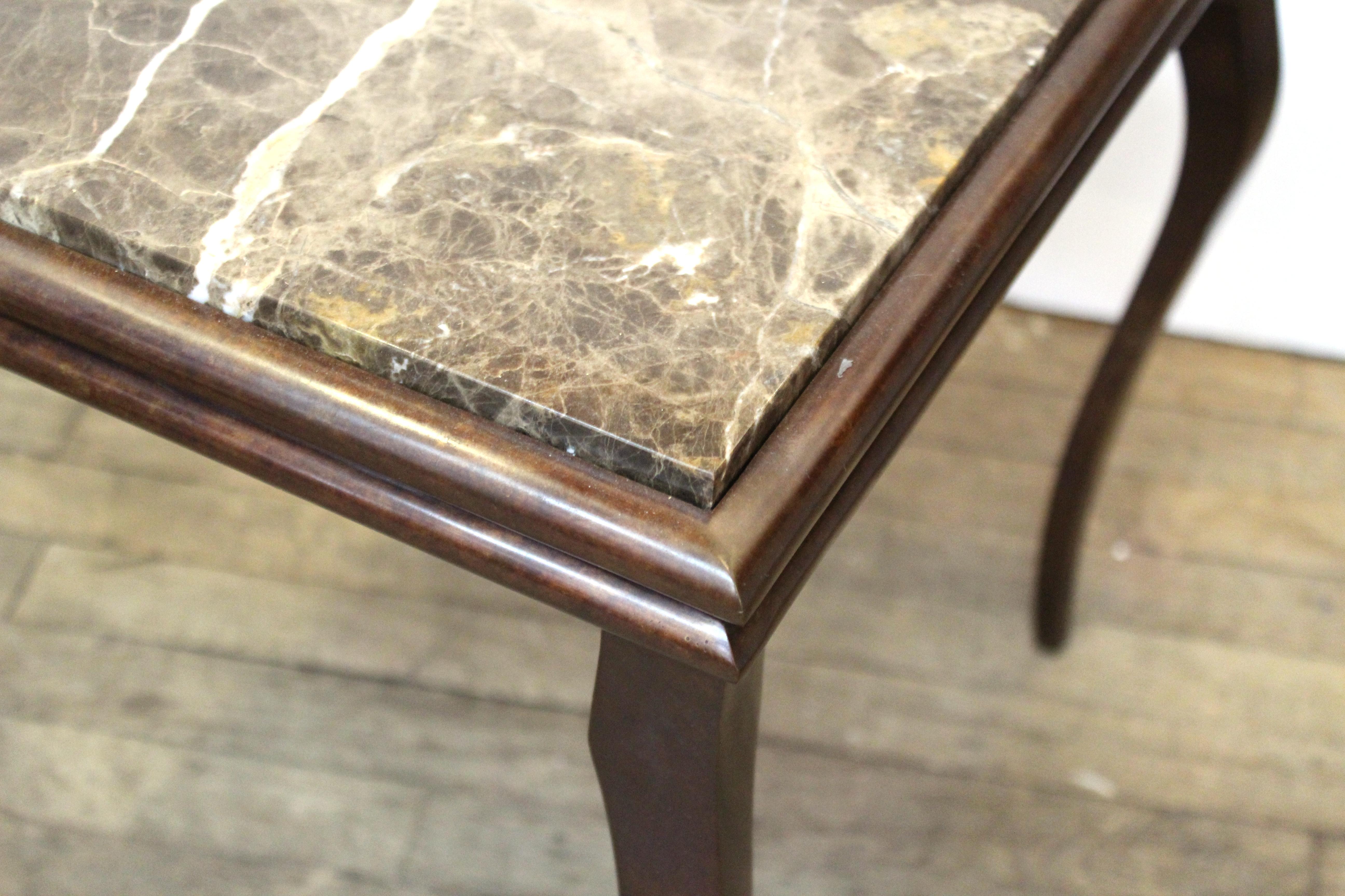Modern Side Table with Cabriole Legs & Marble Top For Sale 2