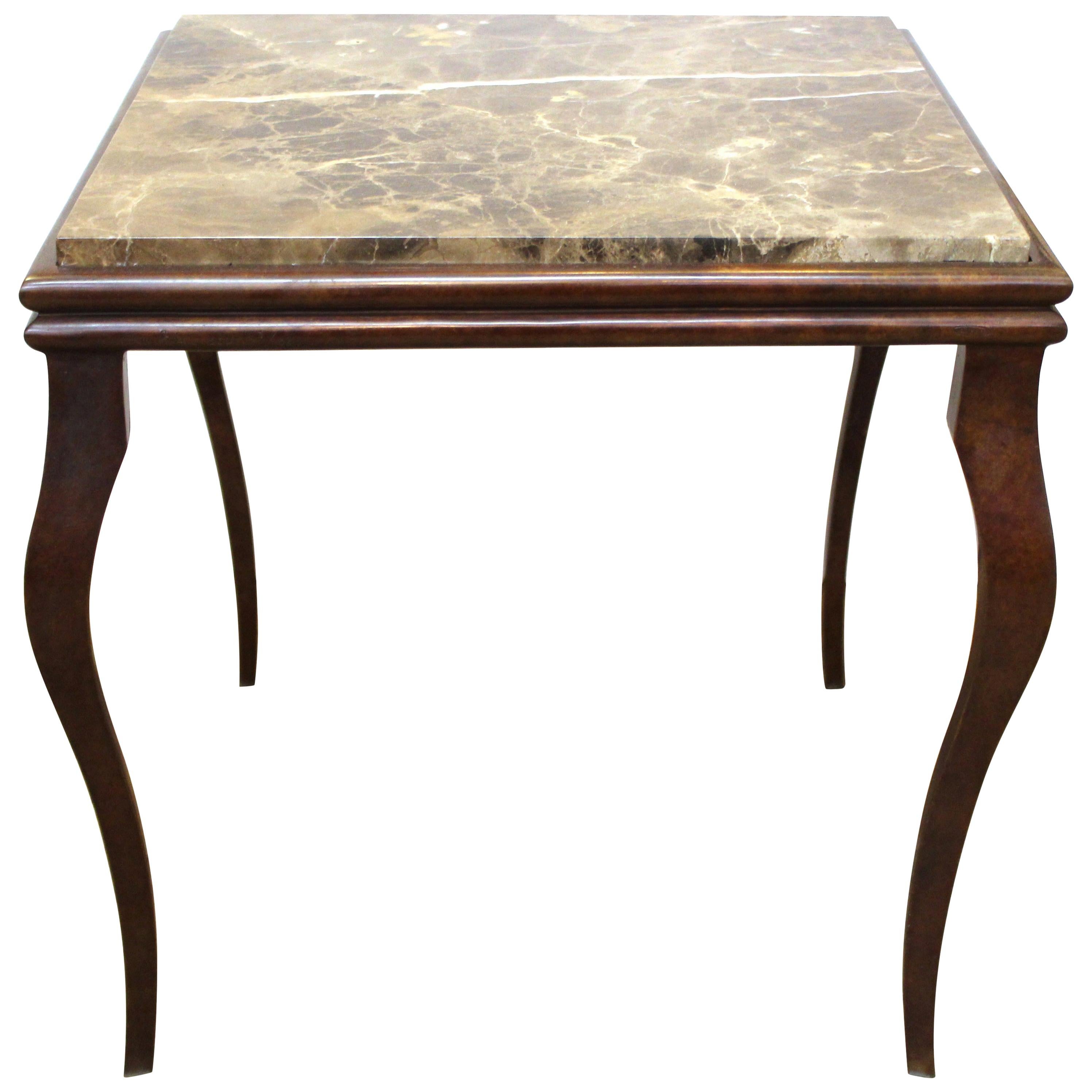 Modern Side Table with Cabriole Legs & Marble Top For Sale