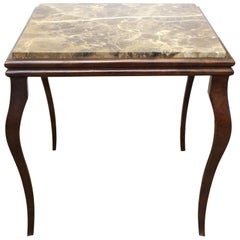 Modern Side Table with Cabriole Legs & Marble Top