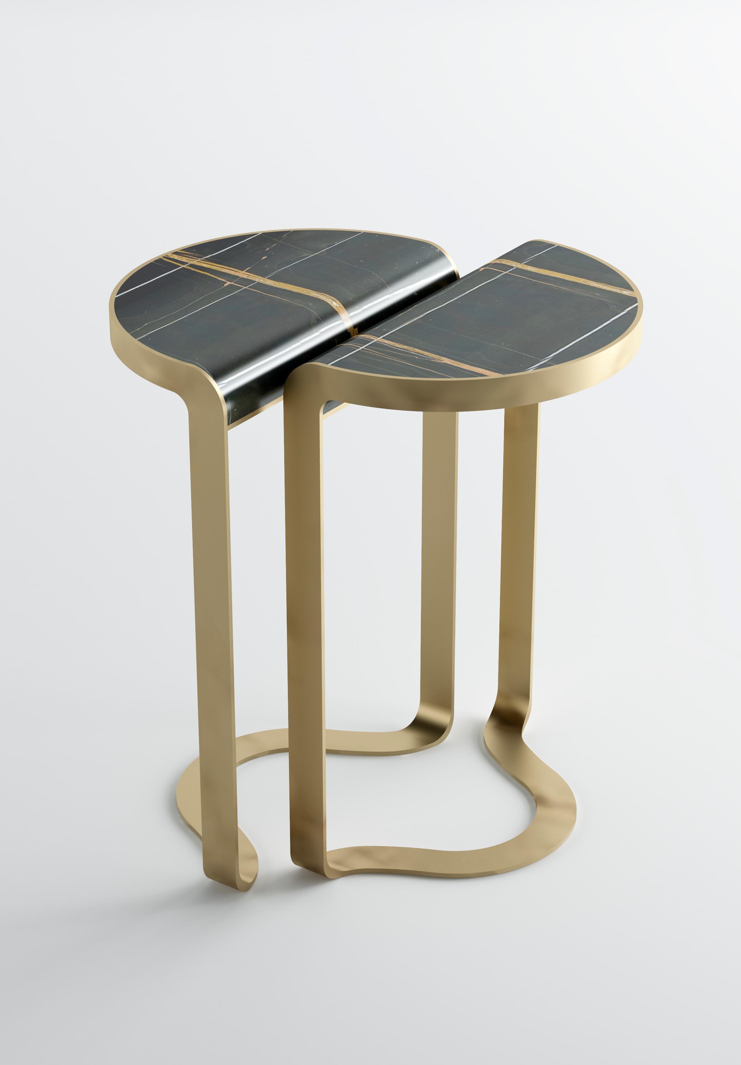 Portuguese Modern Side Table with in Bronze Frame and Inset Marble Top For Sale