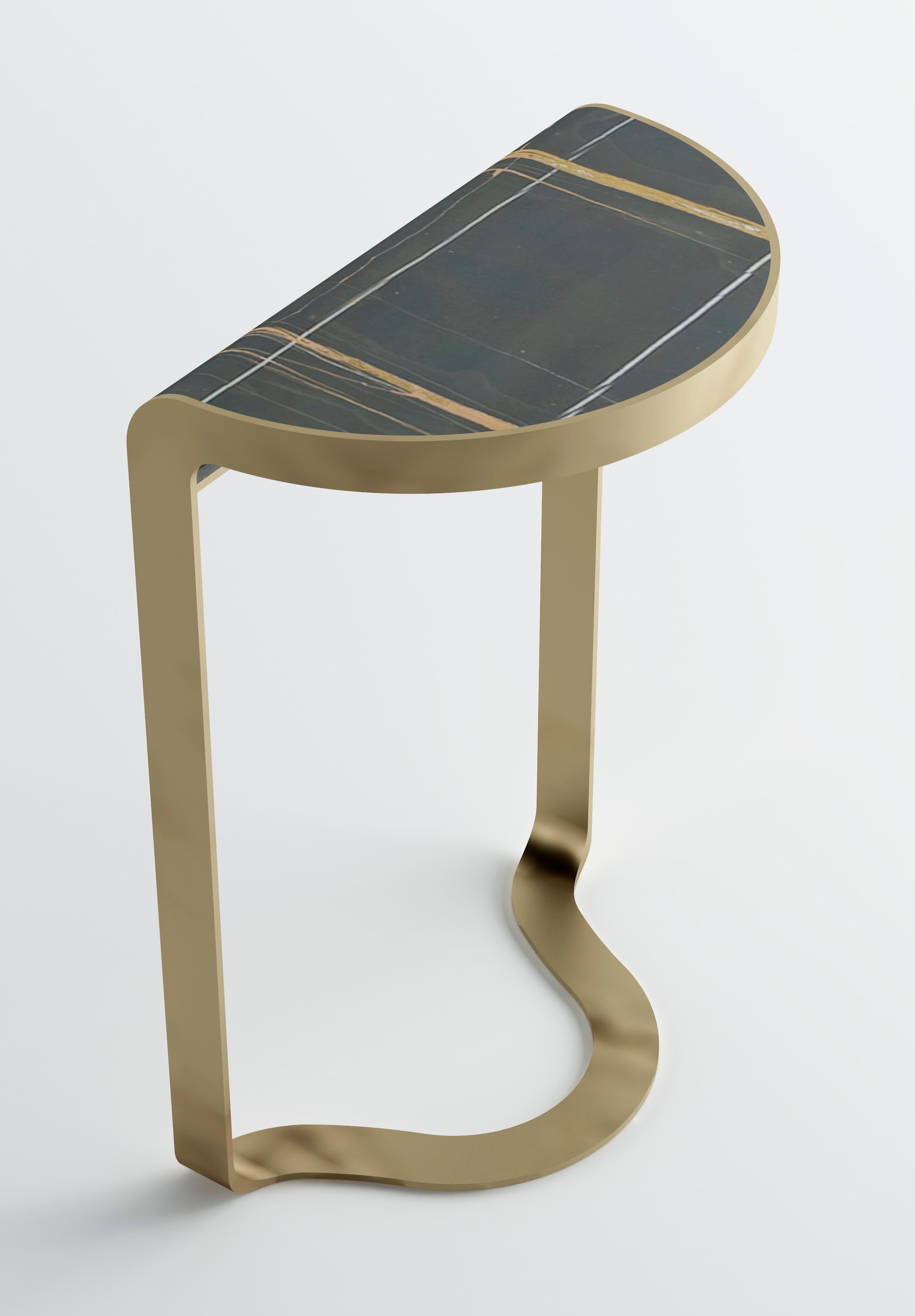 Contemporary Modern Side Table with in Bronze Frame and Inset Marble Top For Sale
