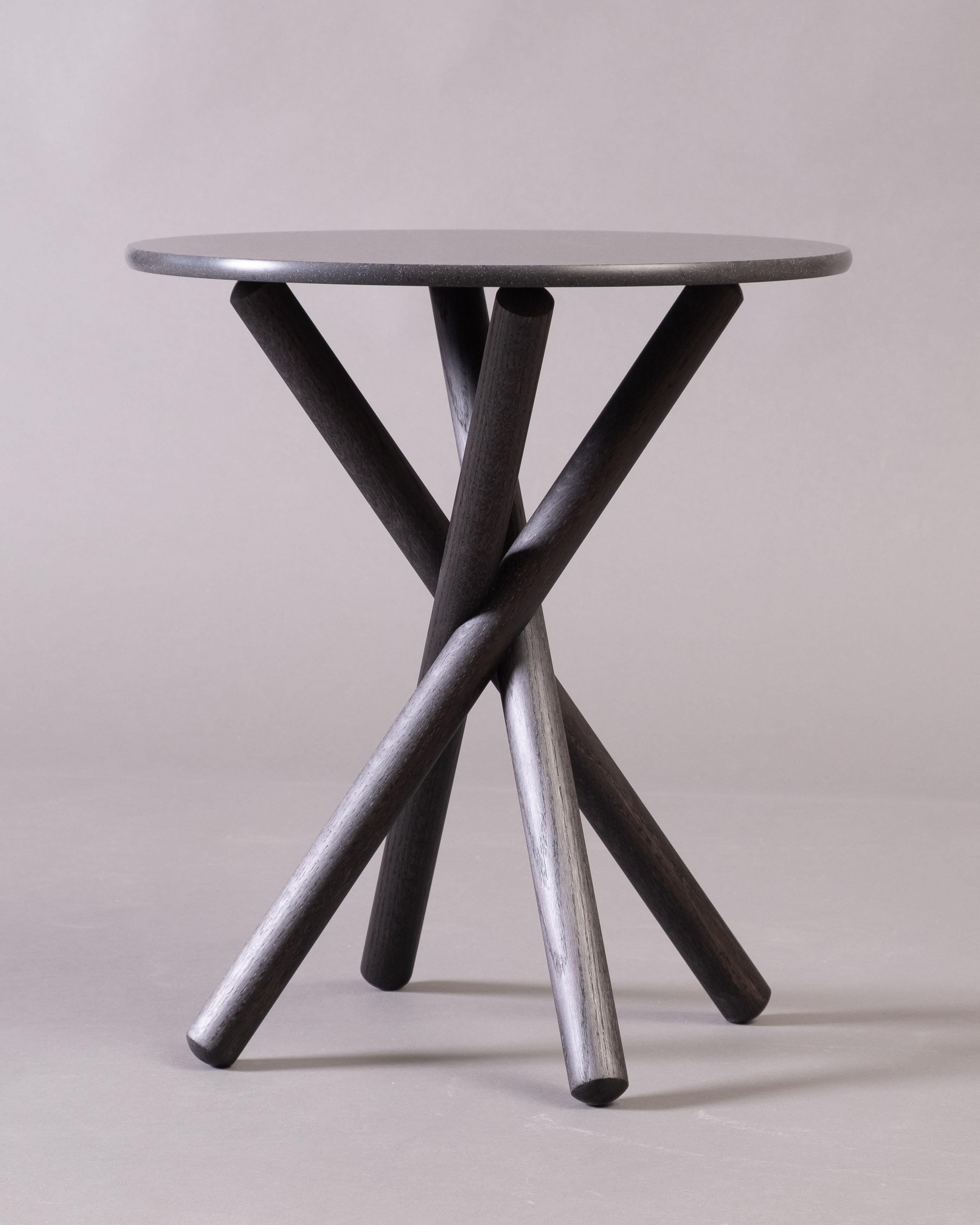Contemporary Modern Side Table with Round Top and Crossed Wooden Legs For Sale