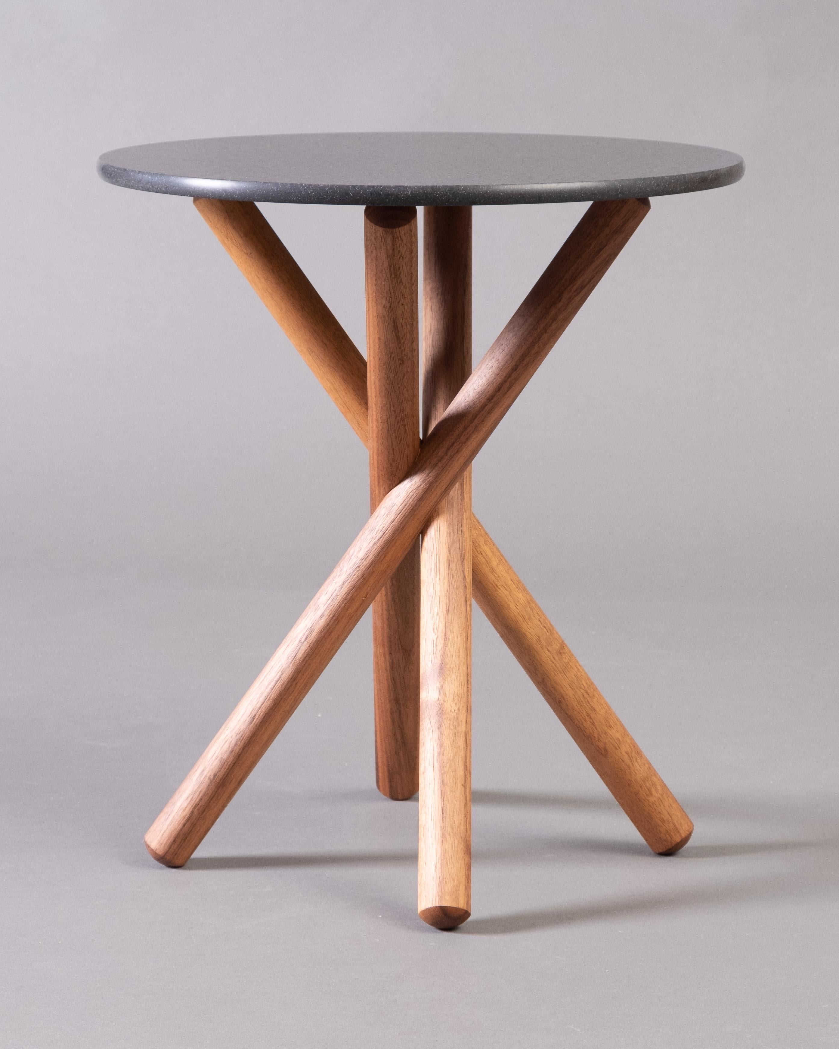Modern Side Table with Round Top and Crossed Wooden Legs For Sale 1