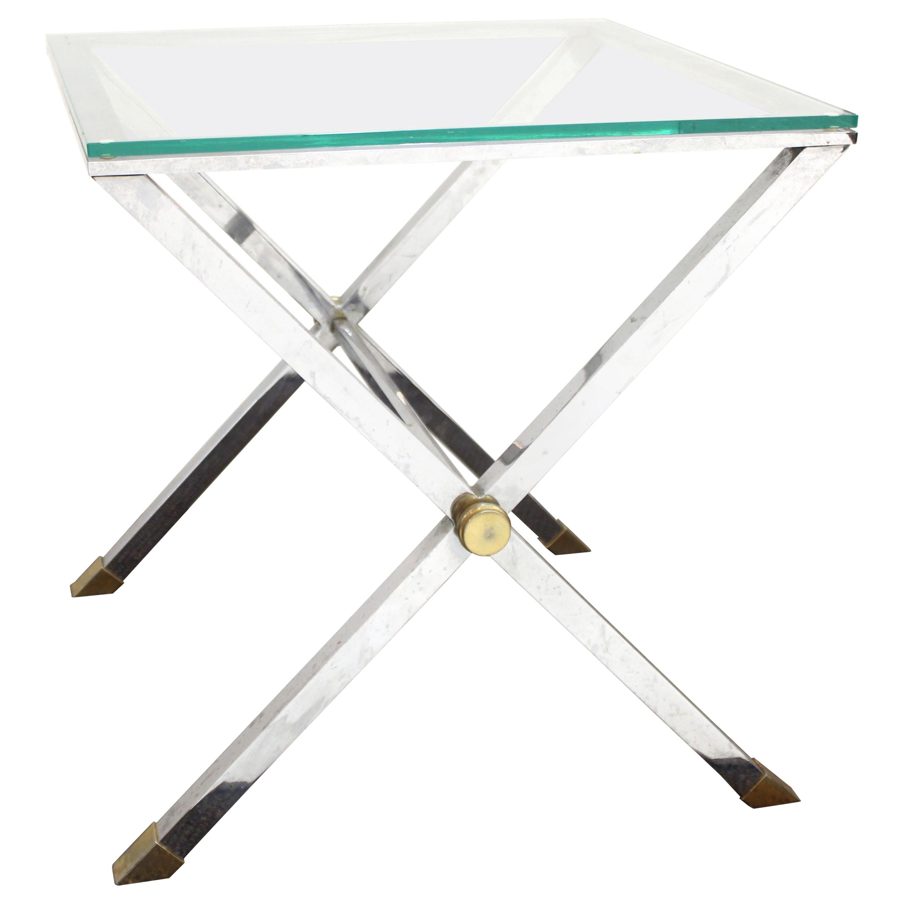 Springer Style Modern Chrome X-Base Side Table For Sale