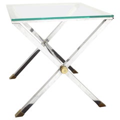 Modern Side Table with X-Base in Metal and Glass Top