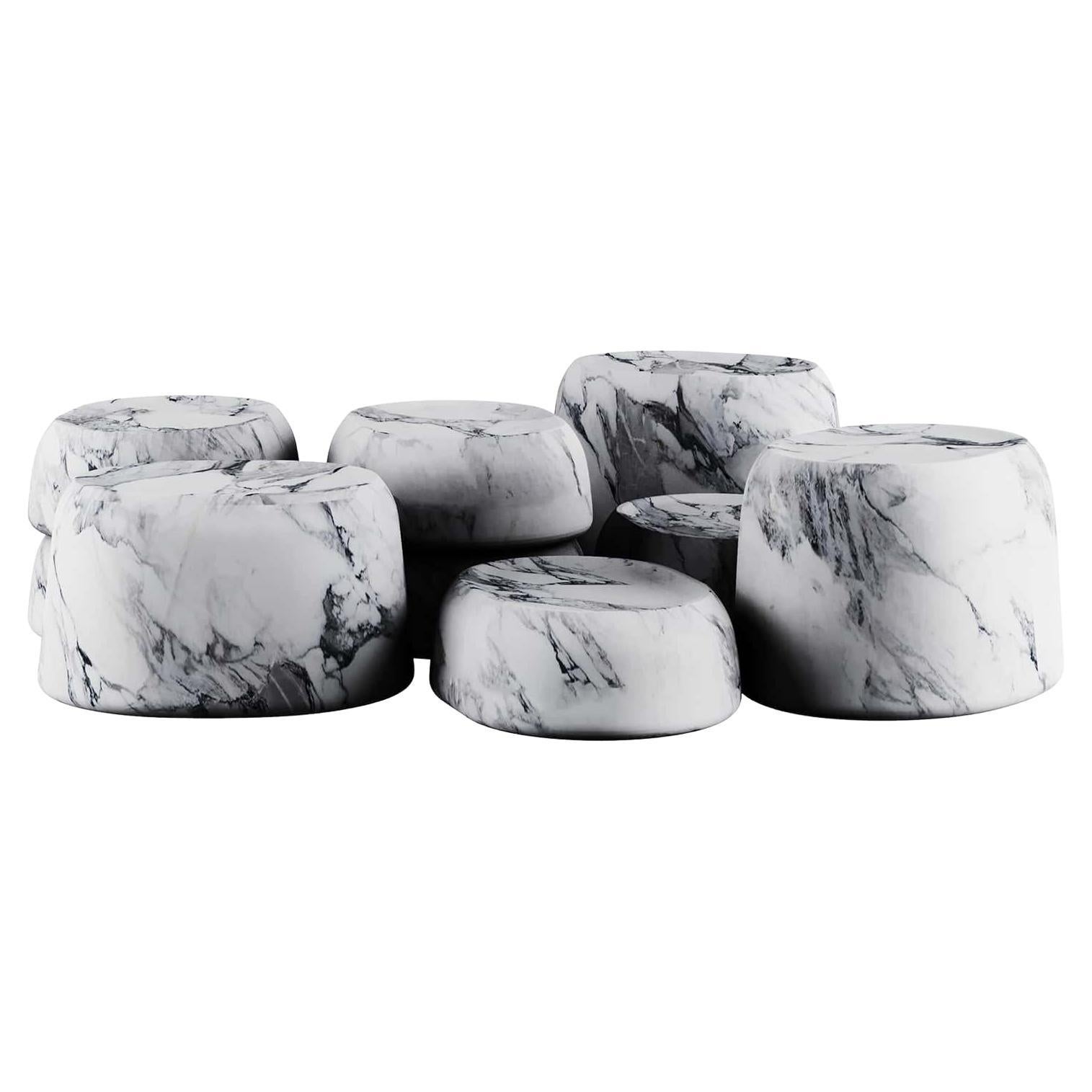 Modern Side Tables Set of 10 Made in Arabscato Marble for Multiple Combinations For Sale