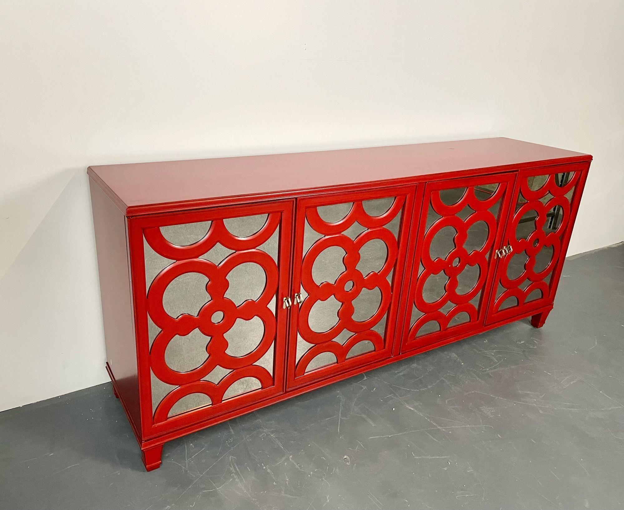 Modern Sideboard, Dresser or Chest, Red Lacquered, Mirrored For Sale 5