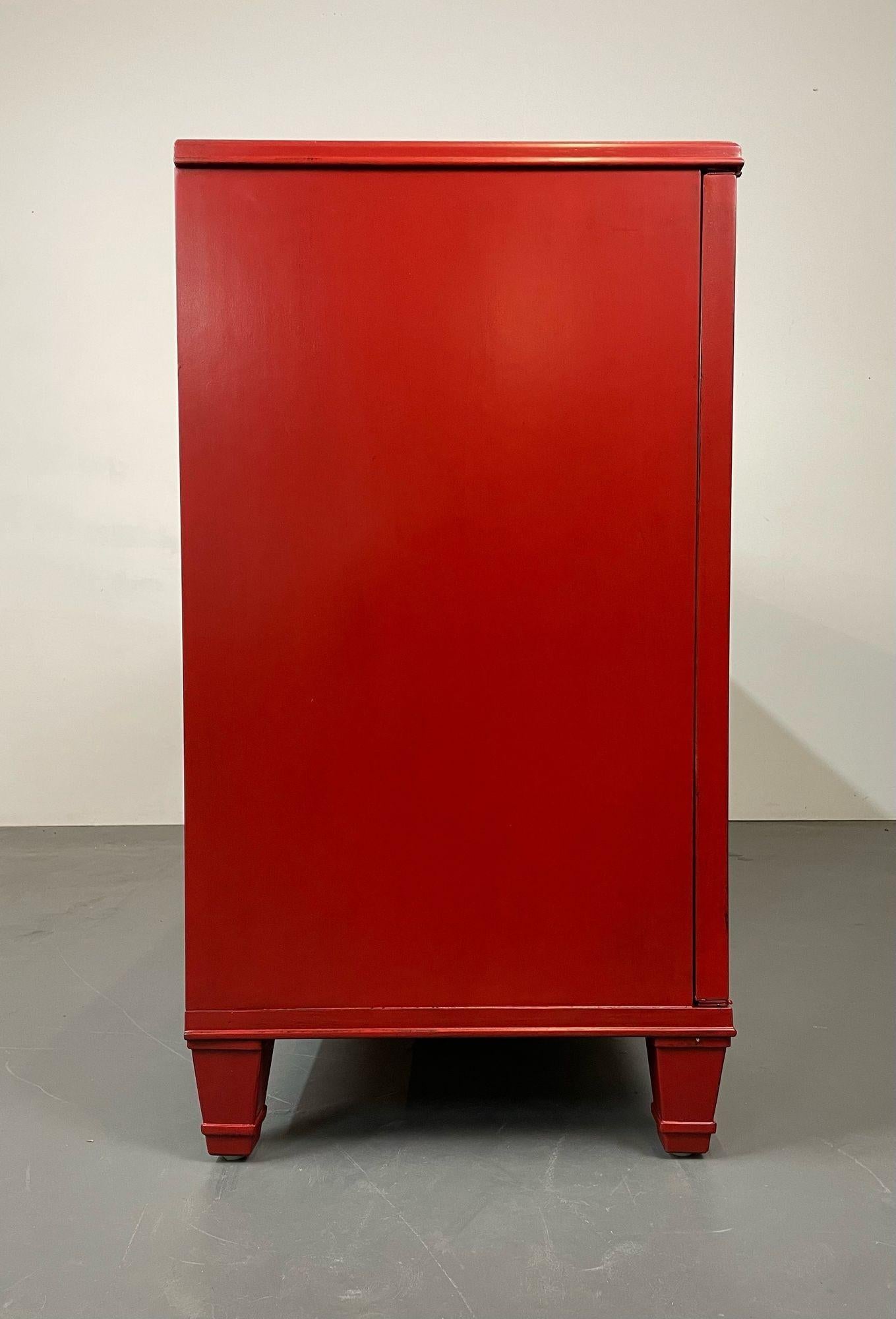 Modern Sideboard, Dresser or Chest, Red Lacquered, Mirrored For Sale 6