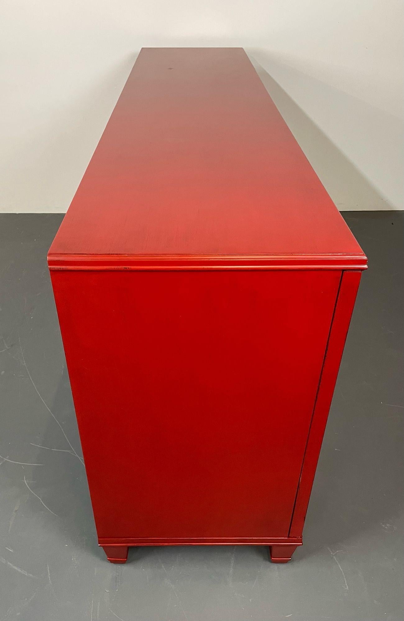 Modern Sideboard, Dresser or Chest, Red Lacquered, Mirrored For Sale 7