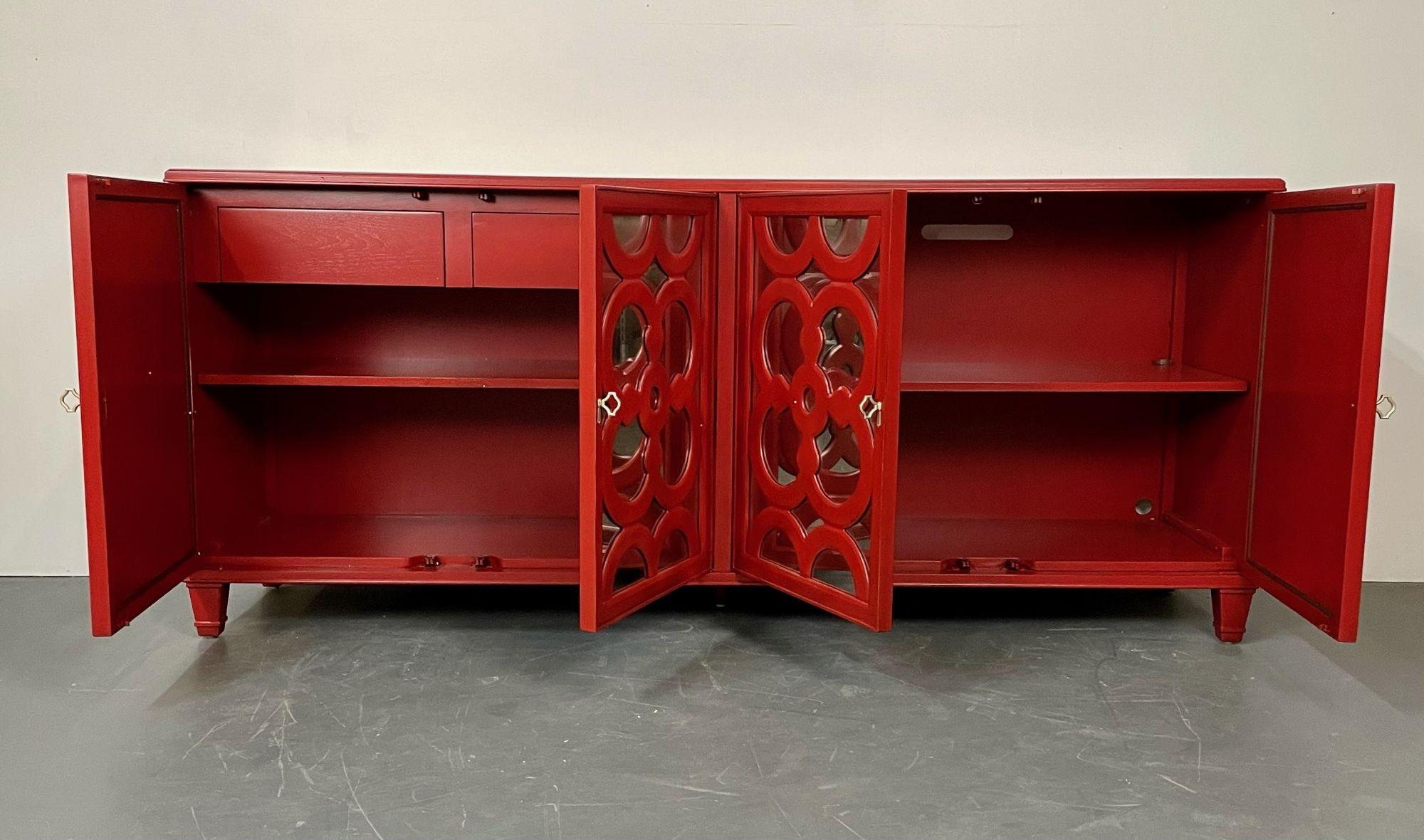 Post-Modern Modern Sideboard, Dresser or Chest, Red Lacquered, Mirrored For Sale