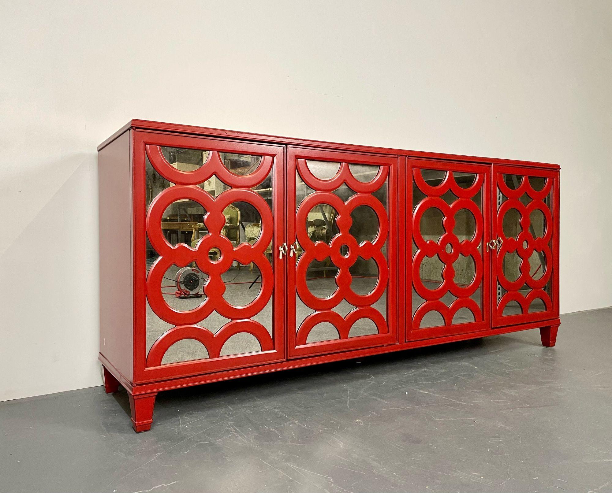 Modern Sideboard, Dresser or Chest, Red Lacquered, Mirrored For Sale 3