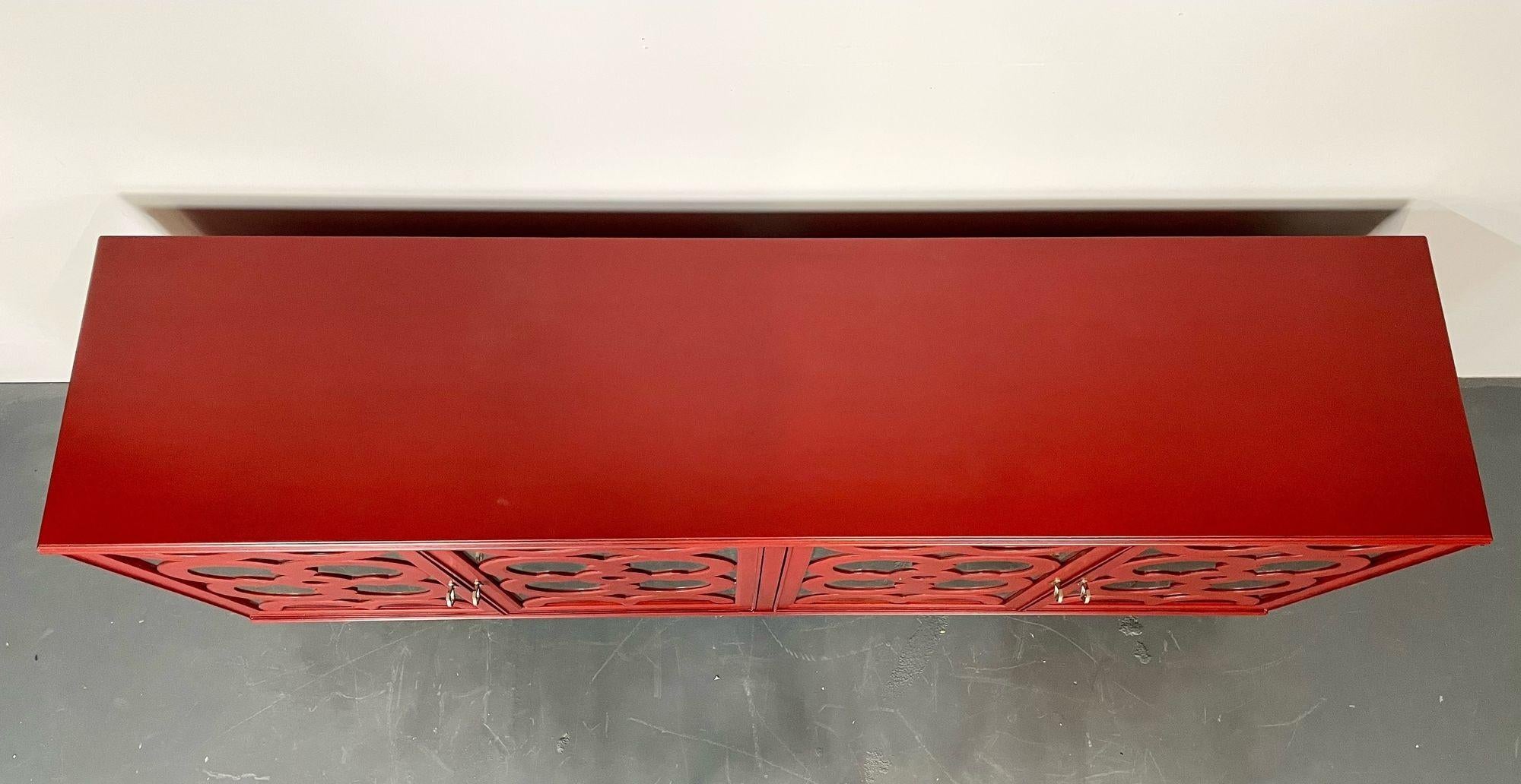 Modern Sideboard, Dresser or Chest, Red Lacquered, Mirrored For Sale 4