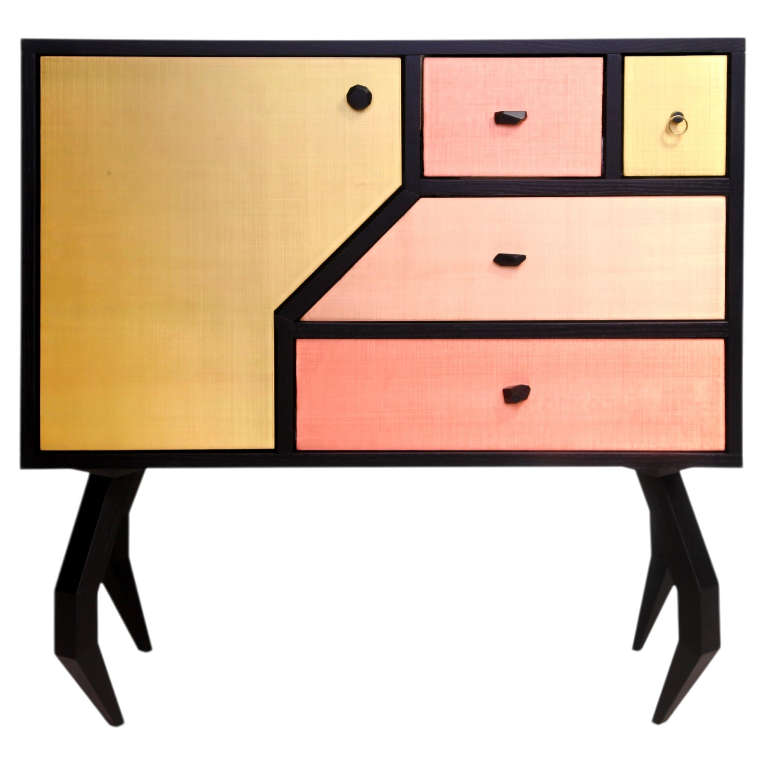 Modern Sideboard or Console Table in black ash, Brass, Bronze, Copper For Sale