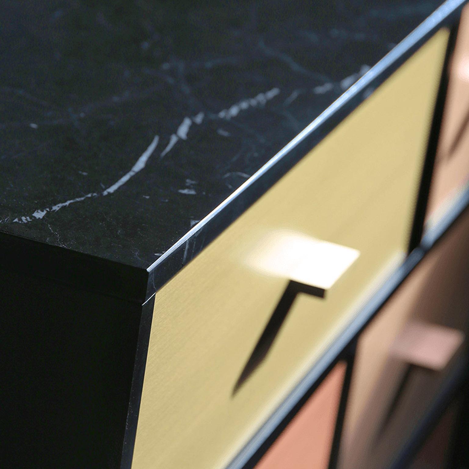 European Modern Black Sideboard with Marble Top and Brass, Copper, Bronze, Gold For Sale