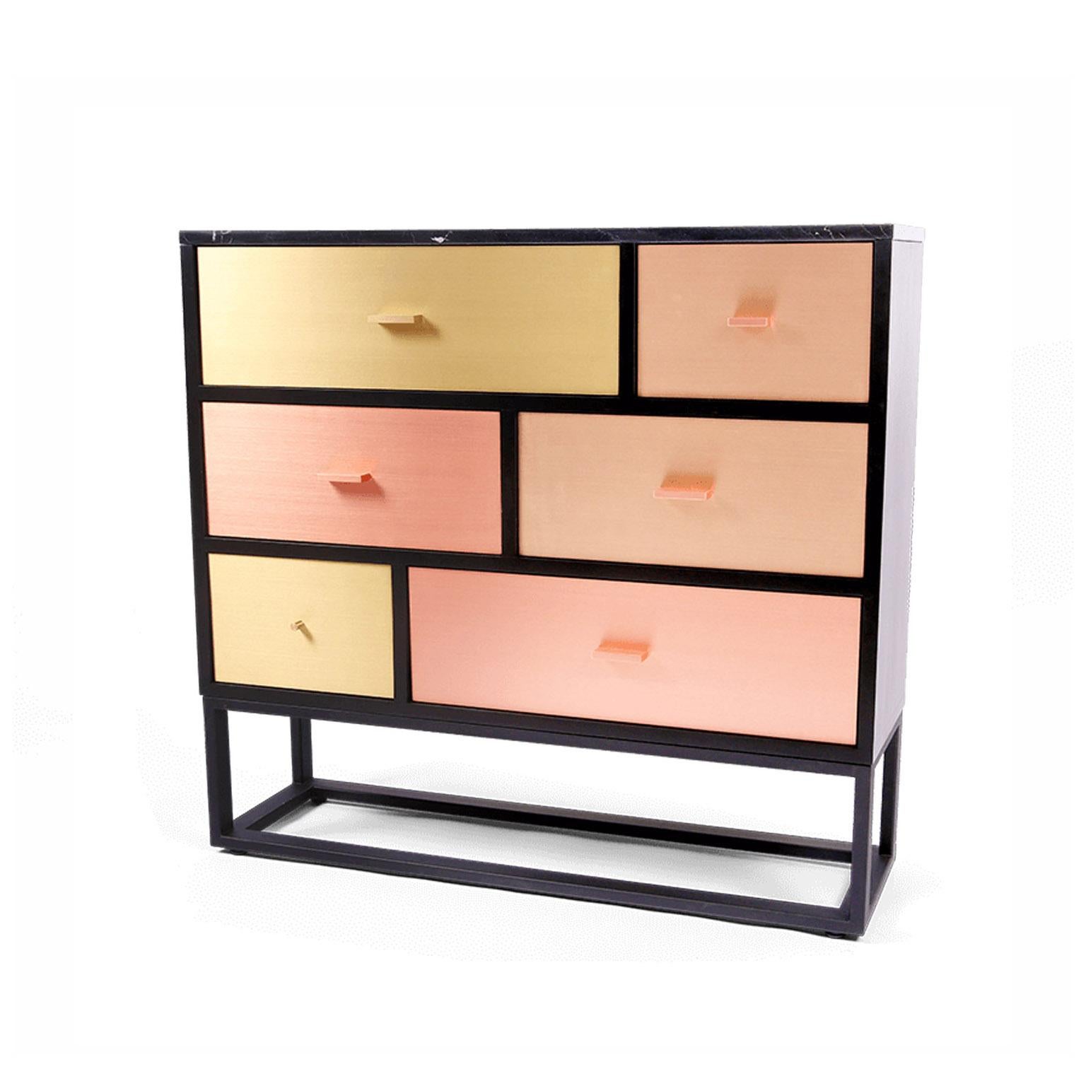 Modern Black Sideboard with Marble Top and Brass, Copper, Bronze, Gold For Sale 2