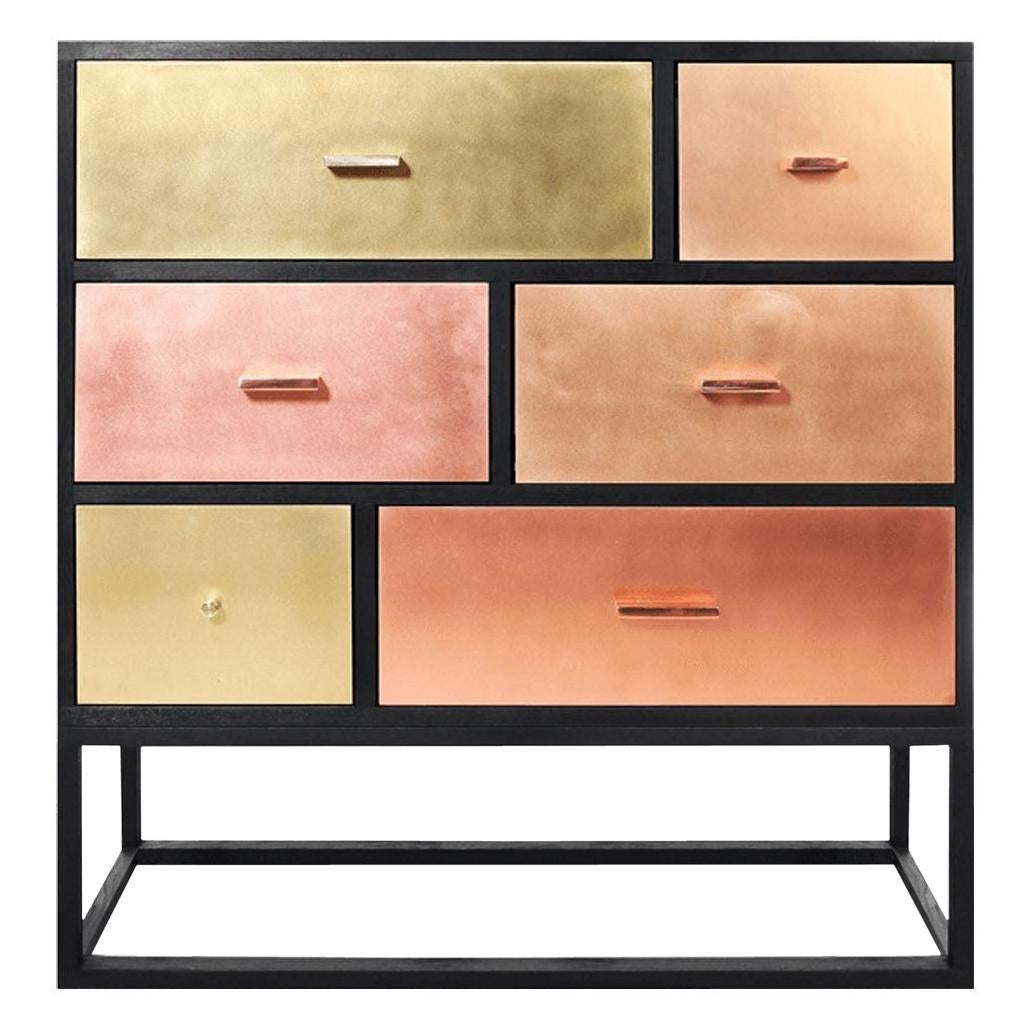 Modern Black Sideboard with Marble Top and Brass, Copper, Bronze, Gold For Sale