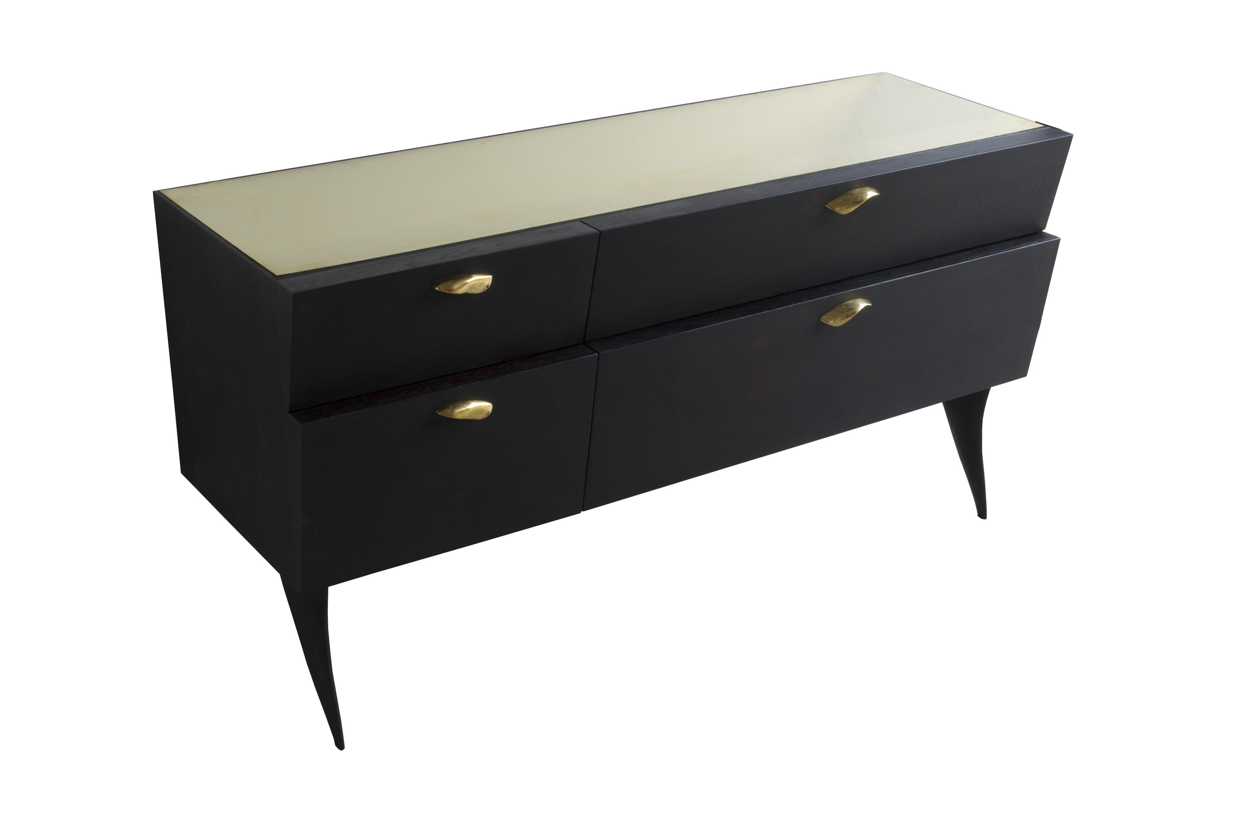 Modern Sideboard 'Xuni' Brass Top Handcrafted with European or Exotic Woods (Messing) im Angebot