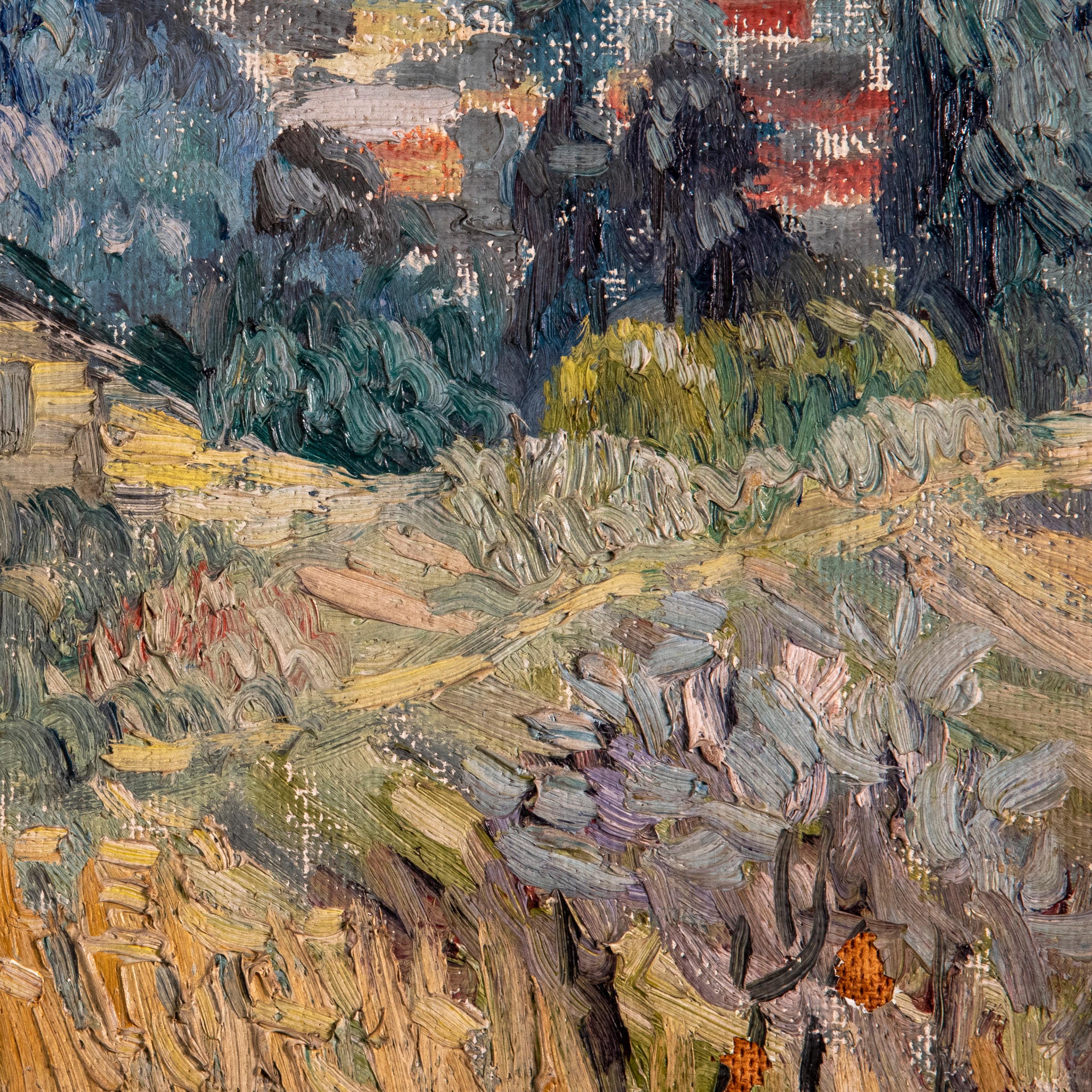 Peinture moderne signée - Paysage de la Côte d'Azur française Bon état - En vente à Roma, IT