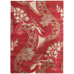 Modern Silk and Wool Rug from Nepal in Red and Taupe