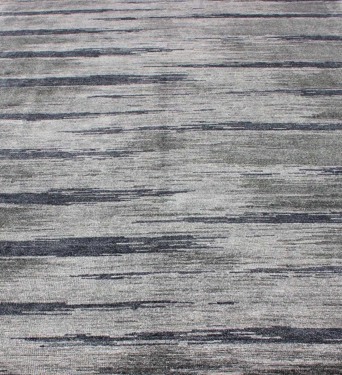 Contemporary Modern Silk Rug by Keivan Woven Arts With Gray Blue, Steel Blue, Gray For Sale