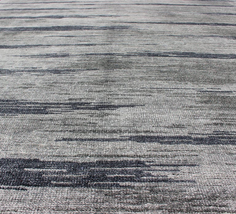 Modern Silk Rug With Gray Blue Steel Blue Gray And Taupe In Tiger Striped Design For Sale At 1stdibs