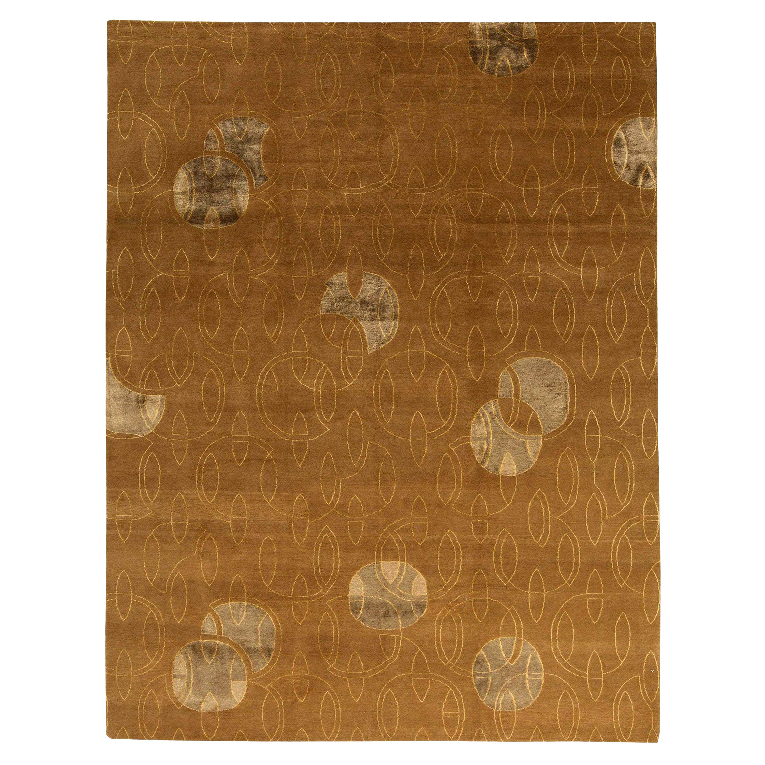 Tappeto geometrico moderno in seta e lana con motivo lunare di Doris Leslie Blau in vendita