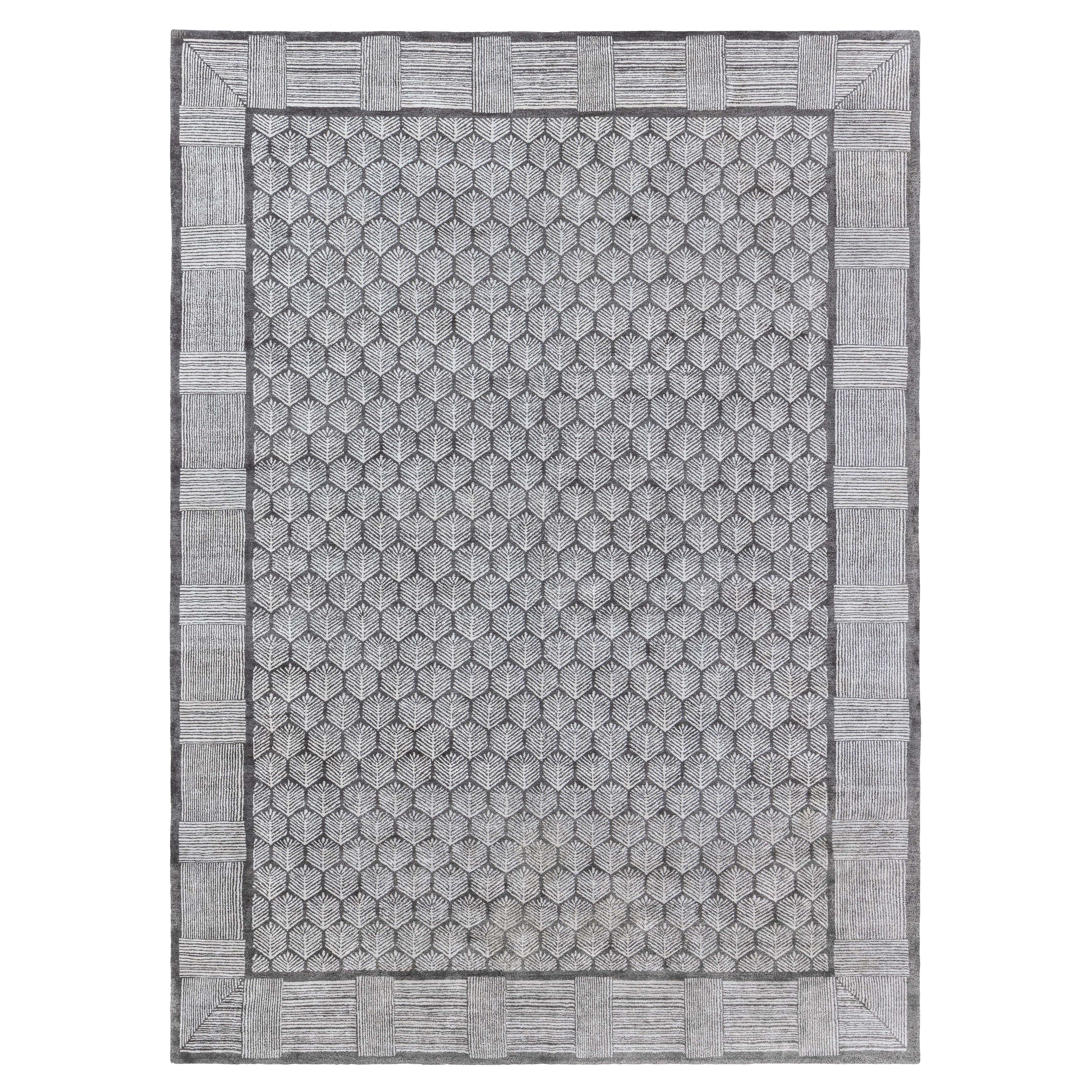 Tappeto moderno in seta e lana con disegno geometrico di Doris Leslie Blau