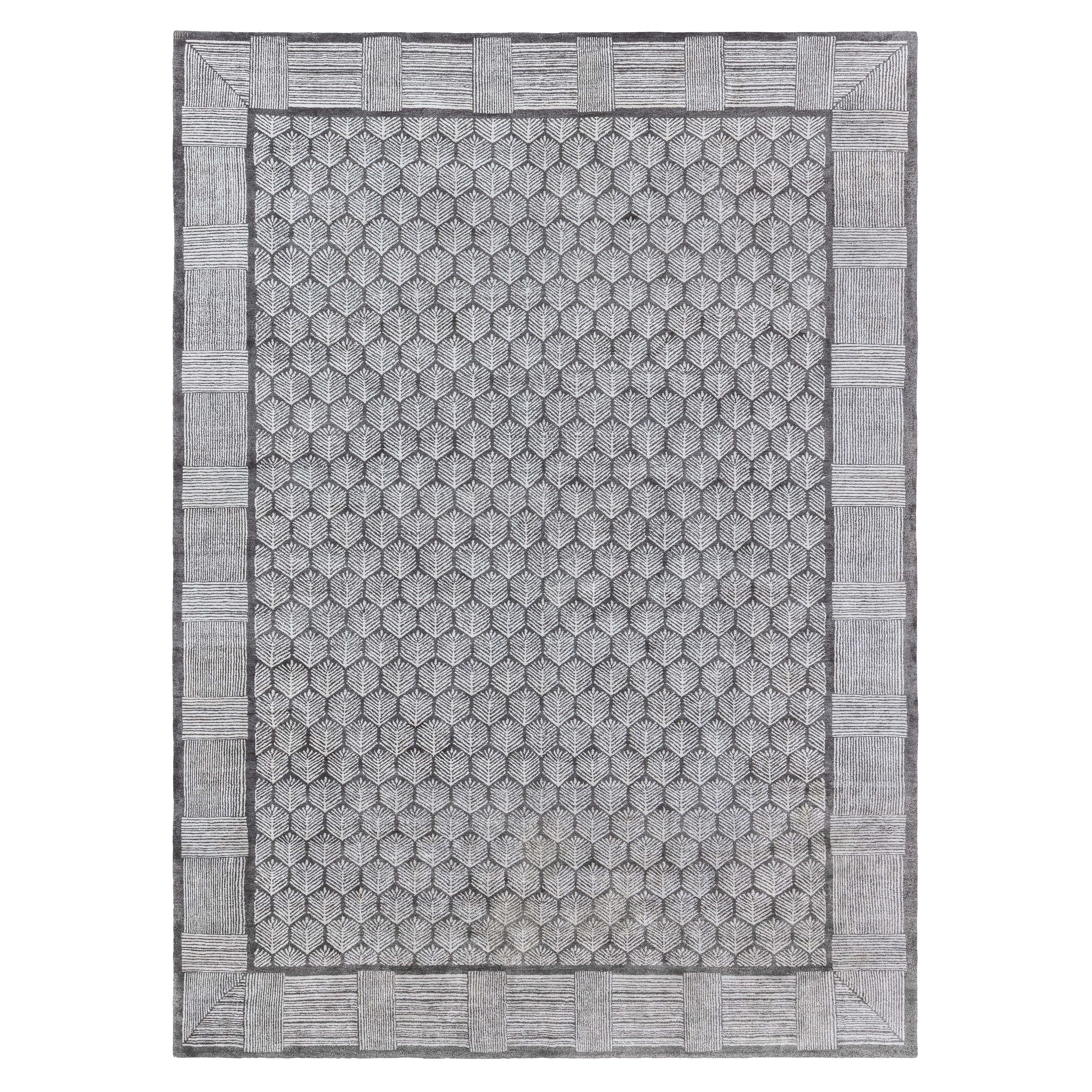 Modern Silk & Wool Rug with Geometric Design by Doris Leslie Blau For Sale