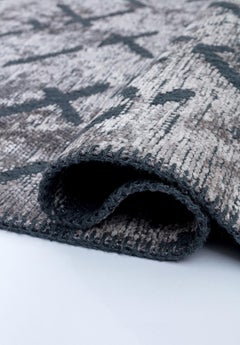 Moderner Silber-Teppich mit abstraktem All-Over-Muster und Fransen mit oder ohne Fransen