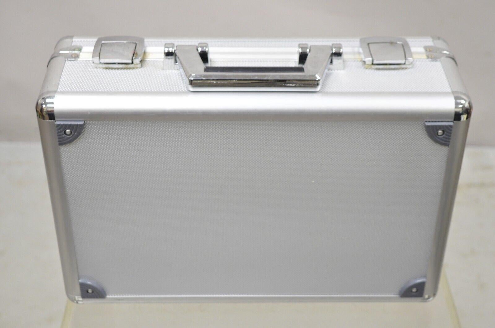20th Century Modern Silver Aluminum Metal Storage Box Briefcase Carry Bag