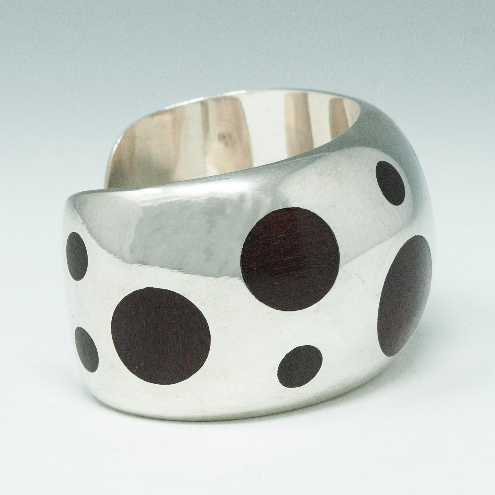 Artisan Modern Silver and Rosewood Cuff, Mexico