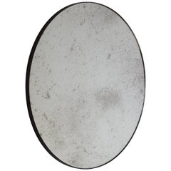 Orbis Round Antiqued Custom Mirror with Brass Patinated Frame - Small