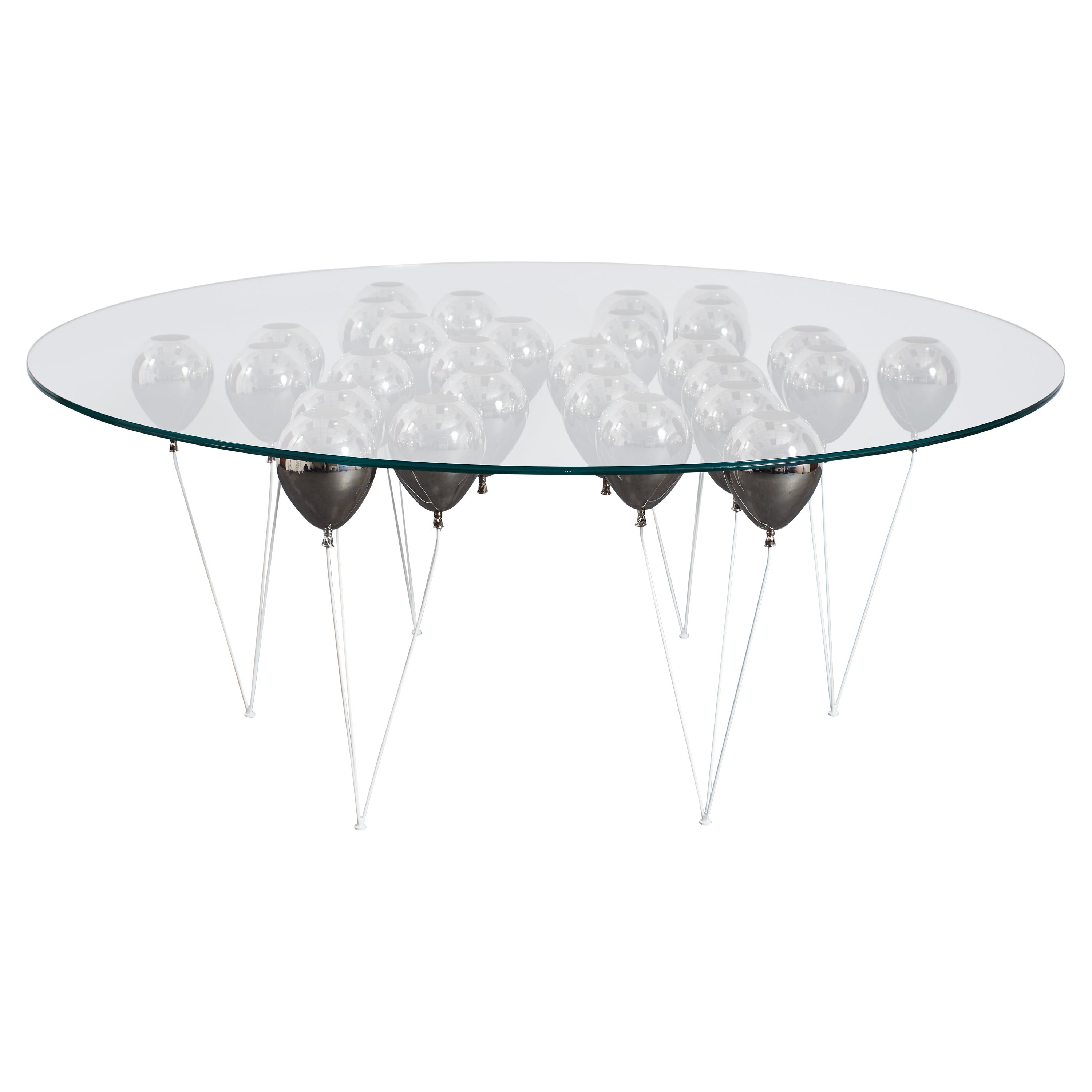 Modern Silver Balloon Dining Table, White Legs For Sale