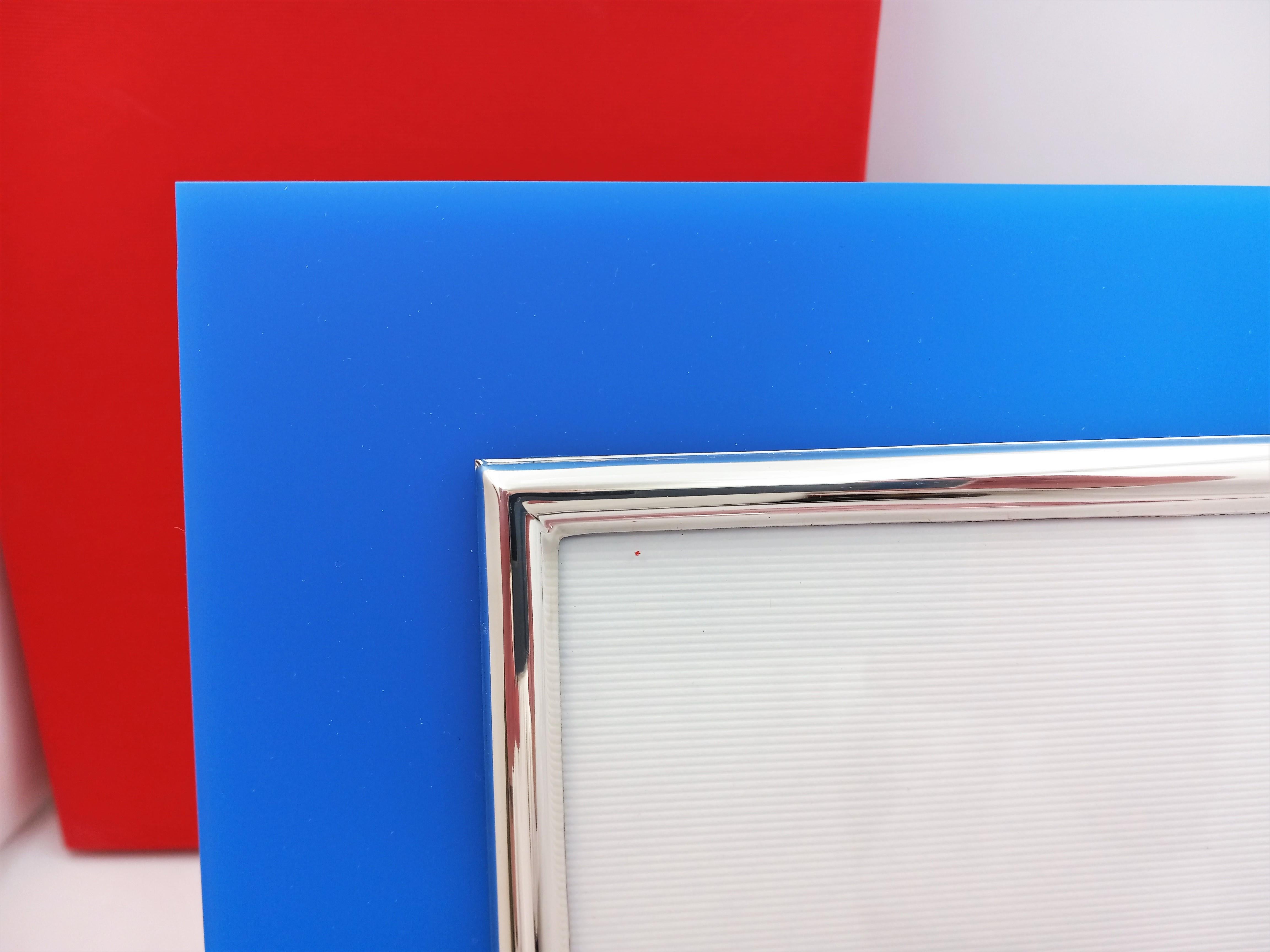 Spanish Modern Silver & Blue 'Possibly' Bakelite Frame-Brand New in Original Box For Sale